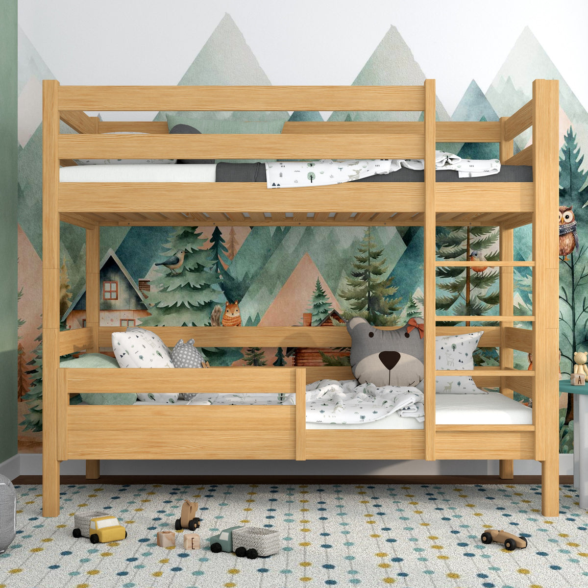 Barrière de protection pin naturel – en bois, vue frontale, Nizio Home