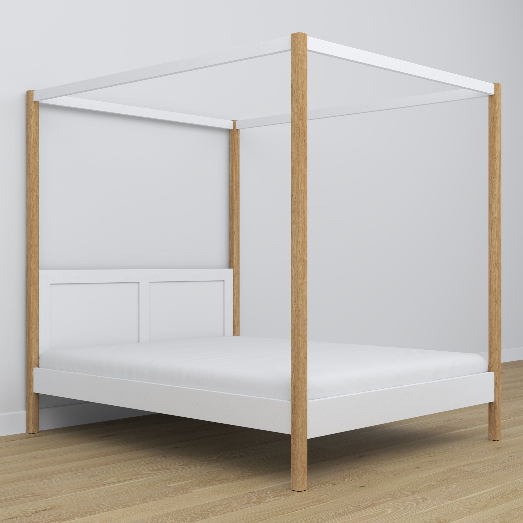 Hemelbed houten wit-eiken – afmetingen en schema, Nizio Home