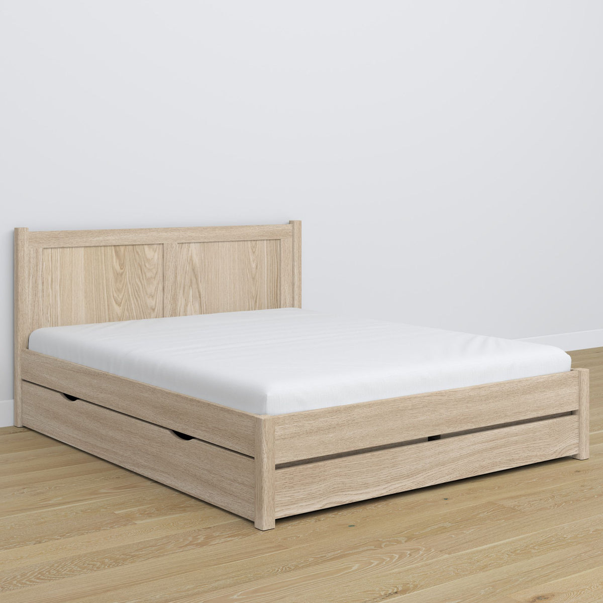 Tweepersoonsbed met lade eiken gewit eiken – capaciteit en functionaliteit