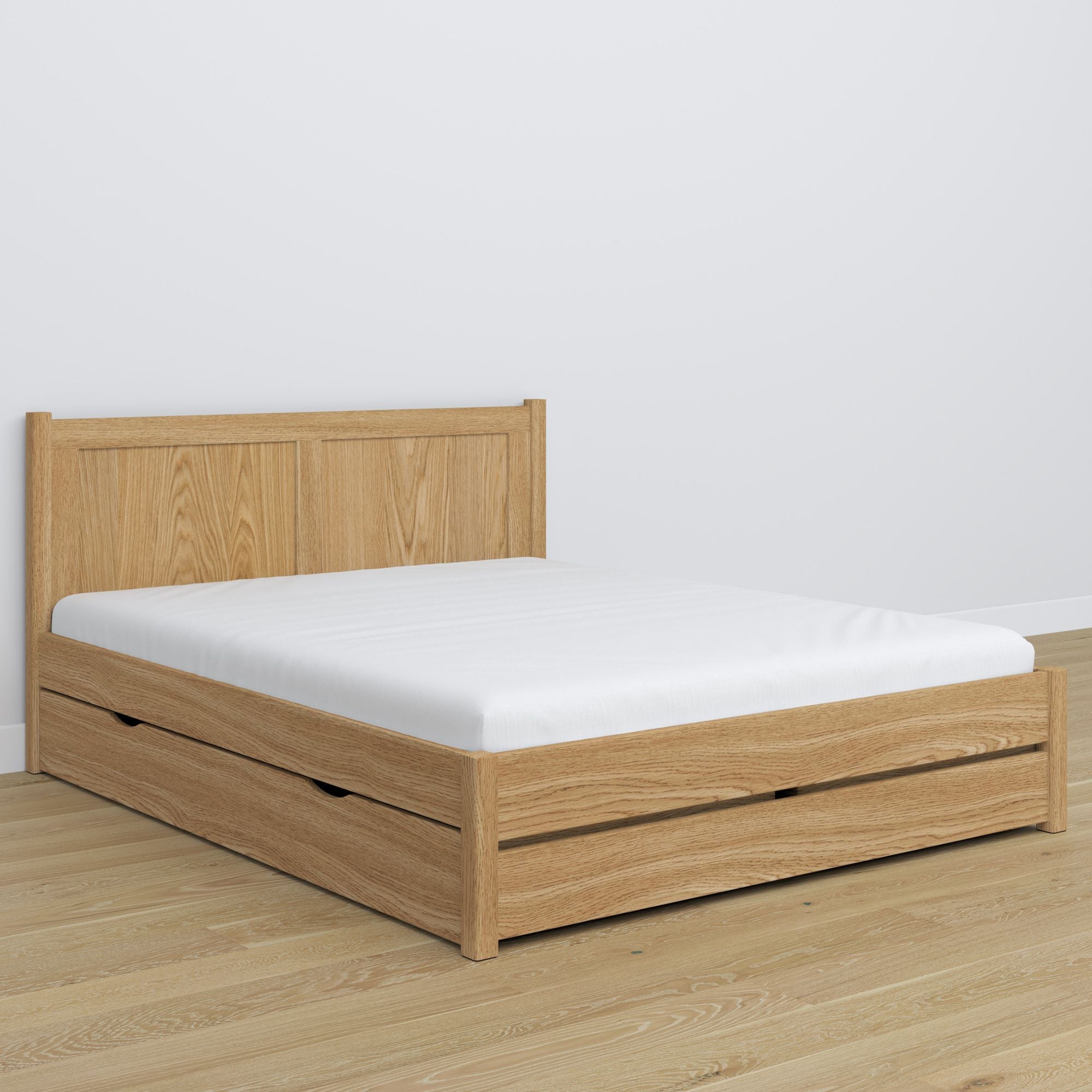 Tweepersoonsbed met lade van eikenhout naturel eiken – bergruimte en functionaliteit