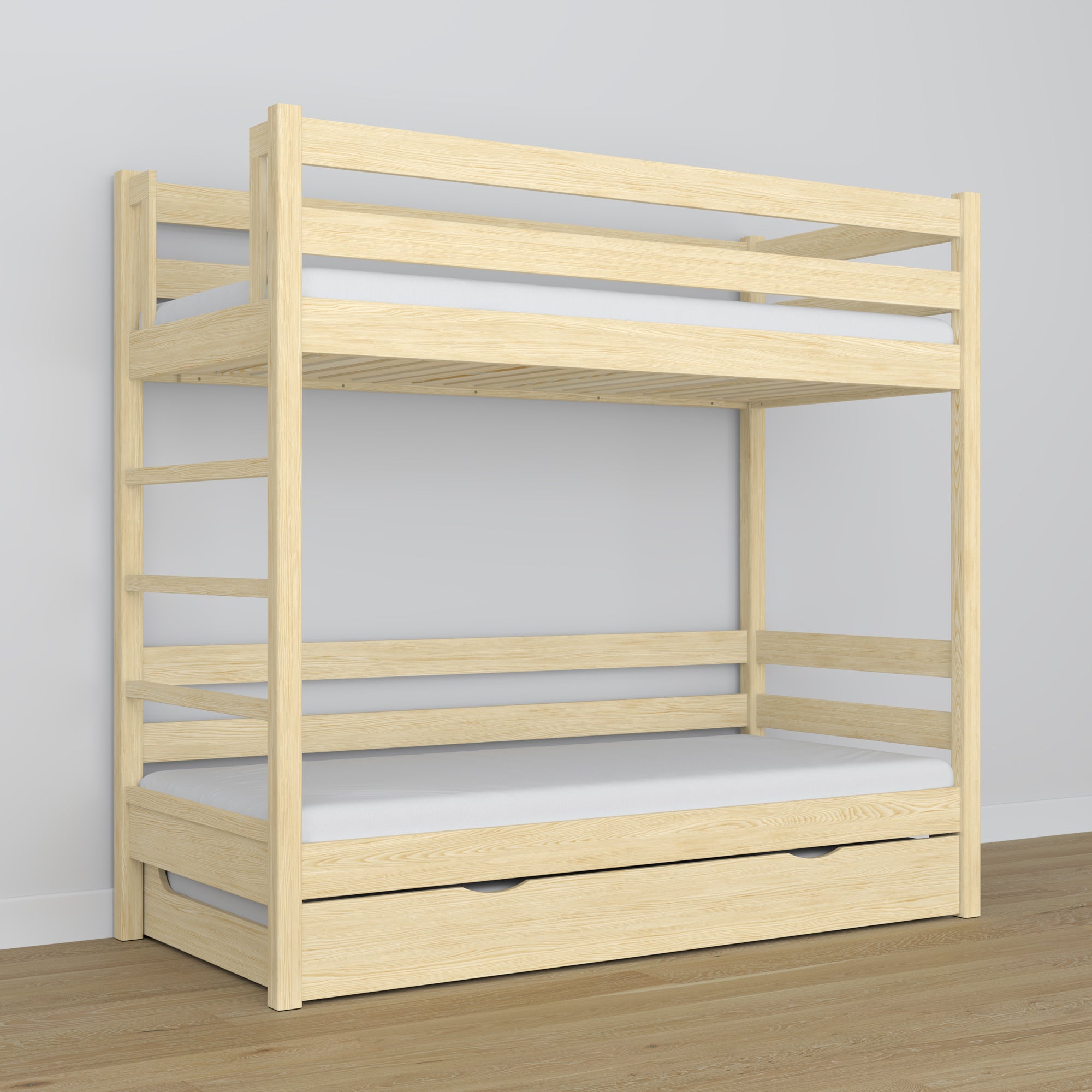 Stapelbed met matraslade transparant grenen van hout – massief hout, scandi stijl