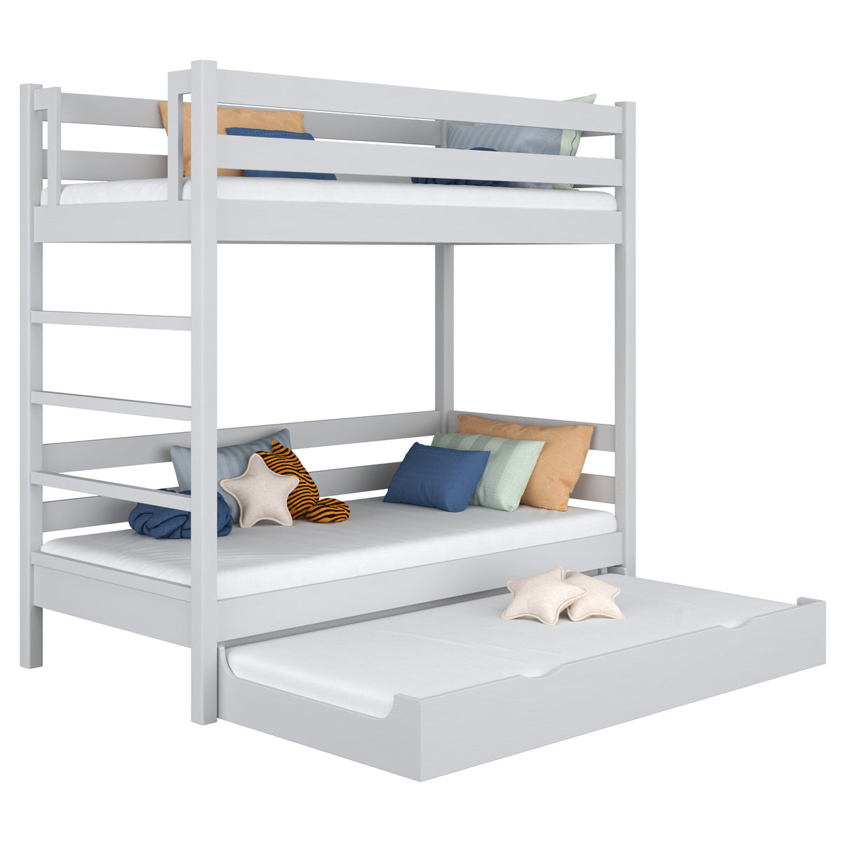 Stapelbed grijs met matraslade – bedhek, houten, Nizio Home