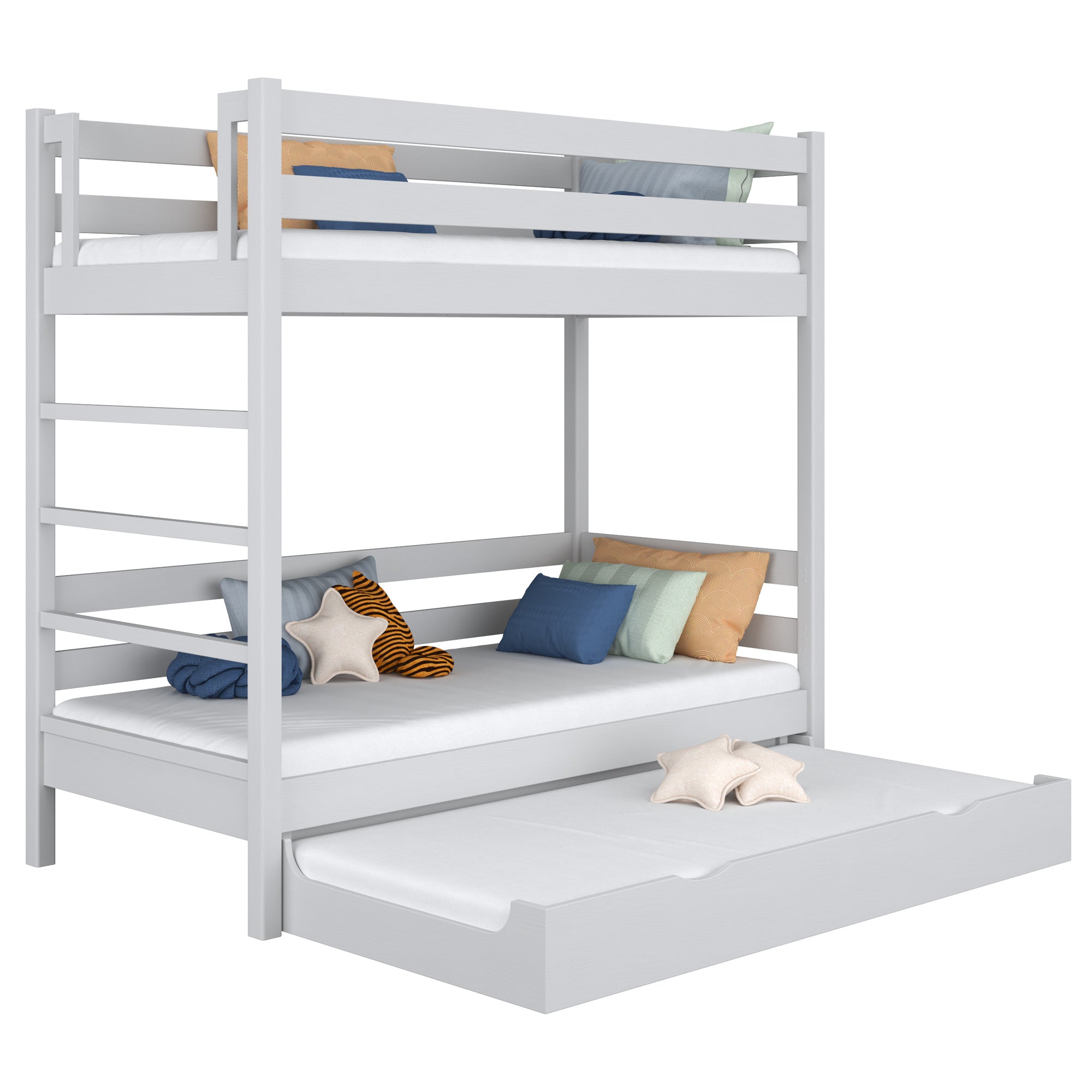 Stapelbed grijs met matraslade – bedhek, houten, Nizio Home