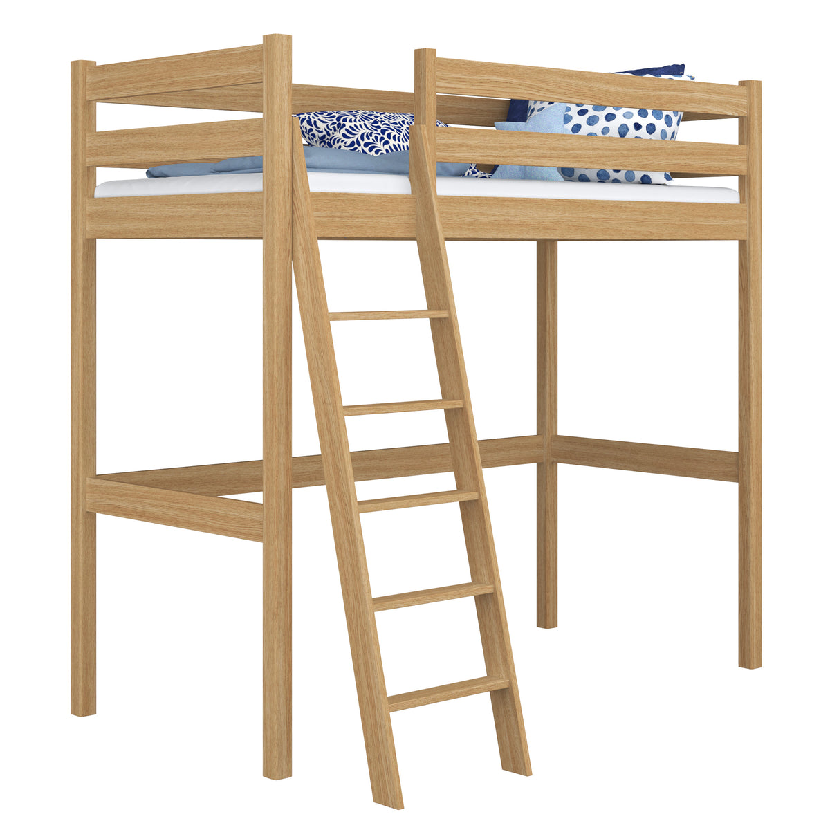Hoogslaper naturel eiken – eikenhouten ladder en bedhekje, Nizio Home