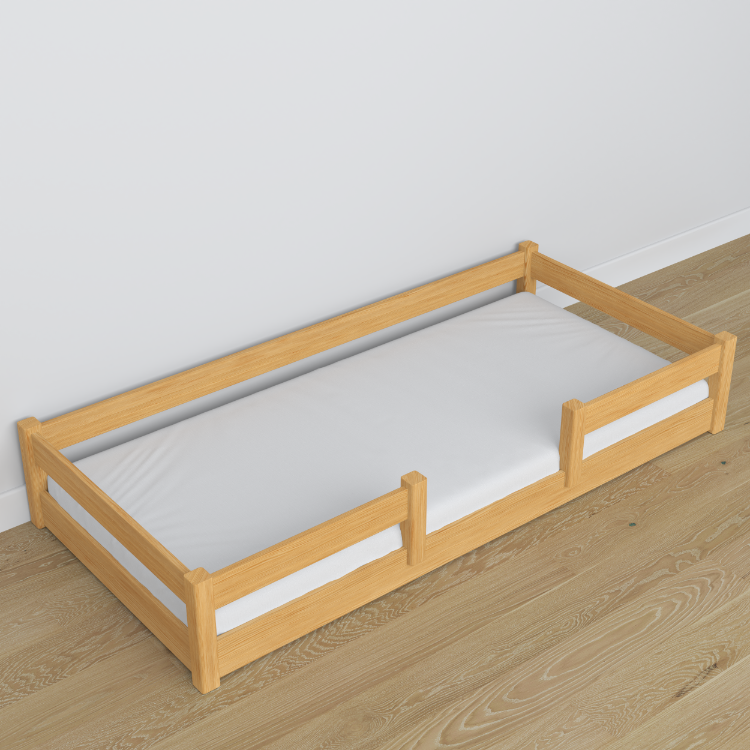 Laag bed naturel grenen in de slaapkamer – Scandinavische inrichting, van hout