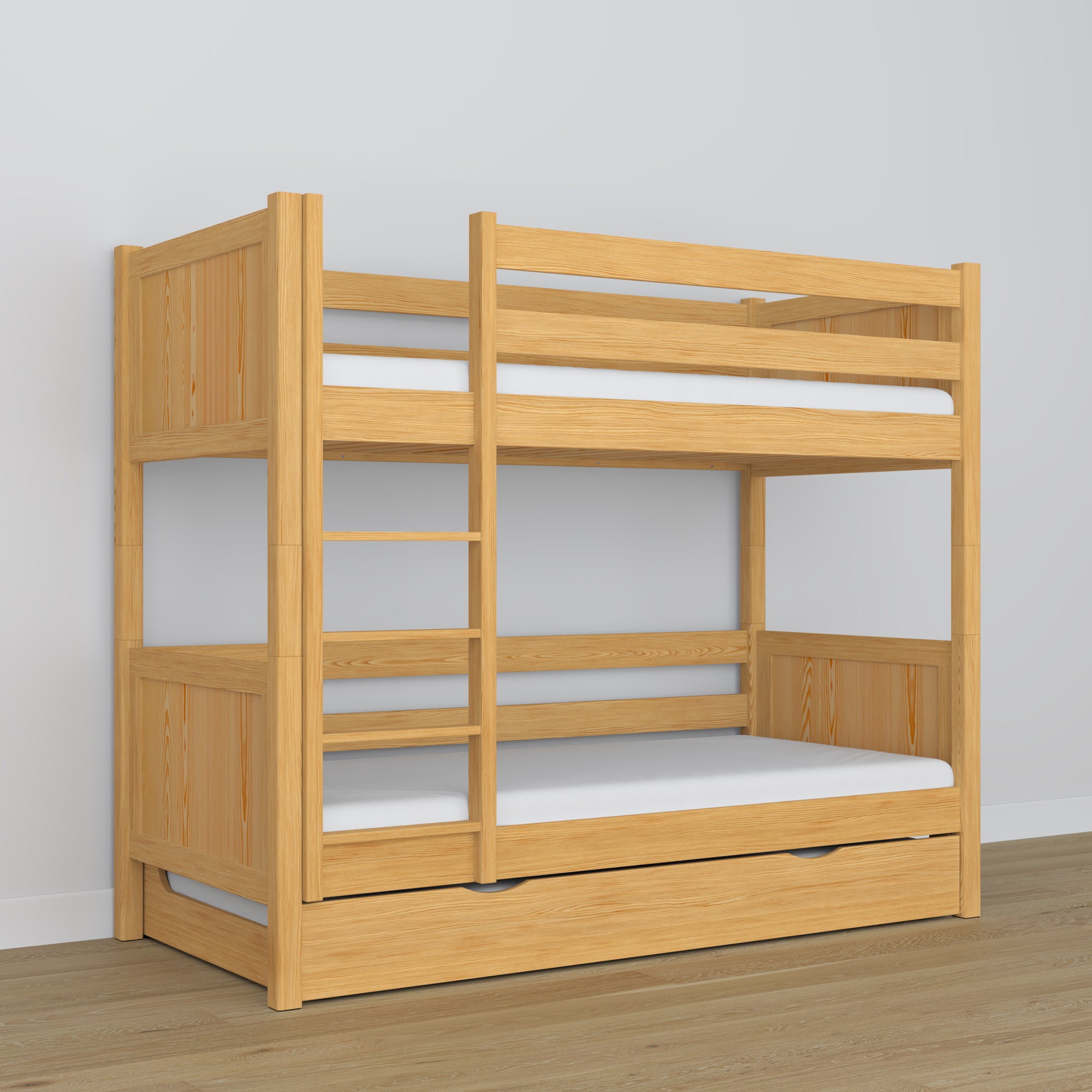 Stapelbed naturel grenen voor kinderen – lade voor matras, houten, Nizio