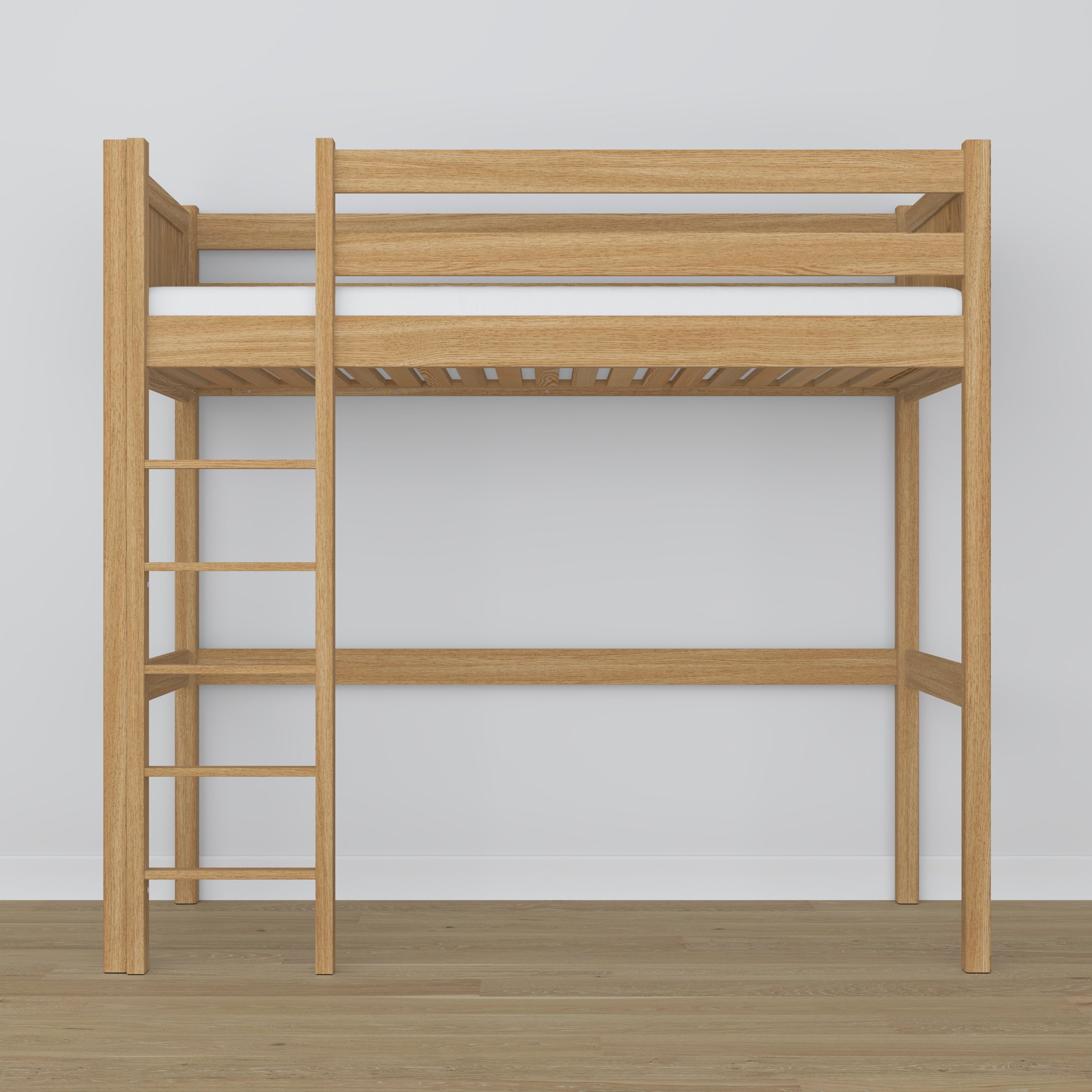Hoogslaper naturel eiken – eikenhouten ladder en bedhekje, Nizio Home