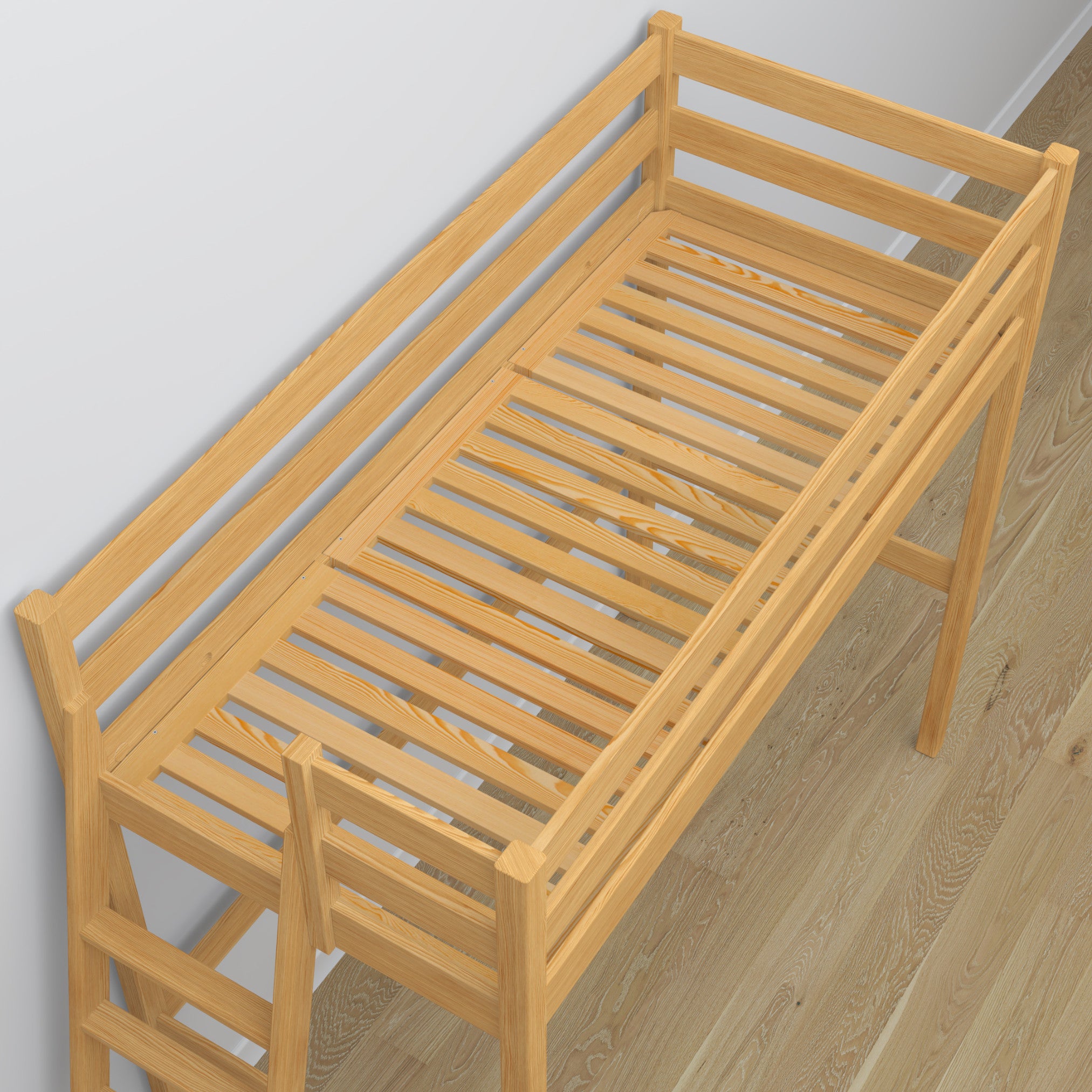 Hoogslaper van hout naturel grenen – details van verbindingen en ladder, Nizio Home