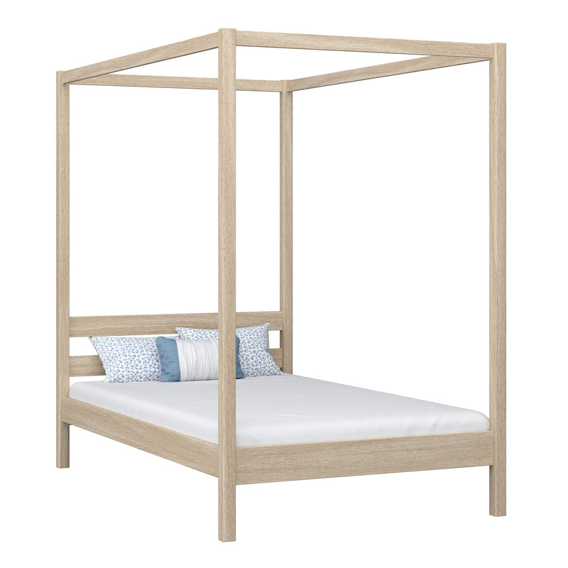 Bed met hemelbed van eikenhout gewit eiken – kinderkamer, Scandinavische stijl Nizio