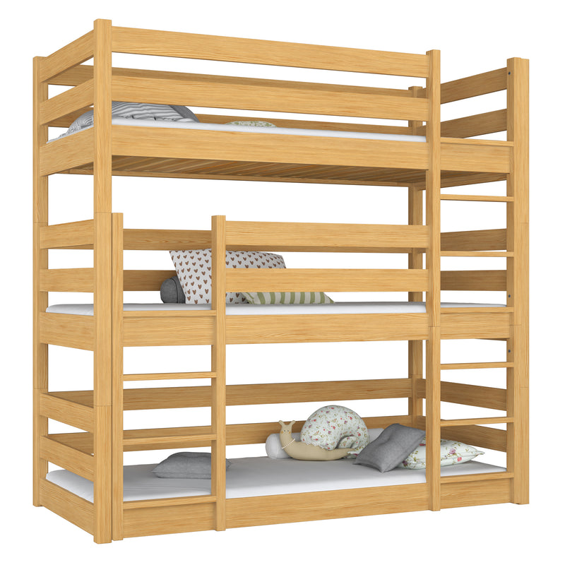 3-laags stapelbed houten naturel grenen – drie slaapplaatsen, kinderkamer scandi