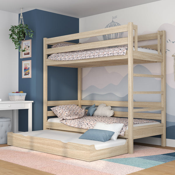 Bleached Oak Bunk Bed with Mattress Drawer – Safety Rail, Oak, Nizio Home