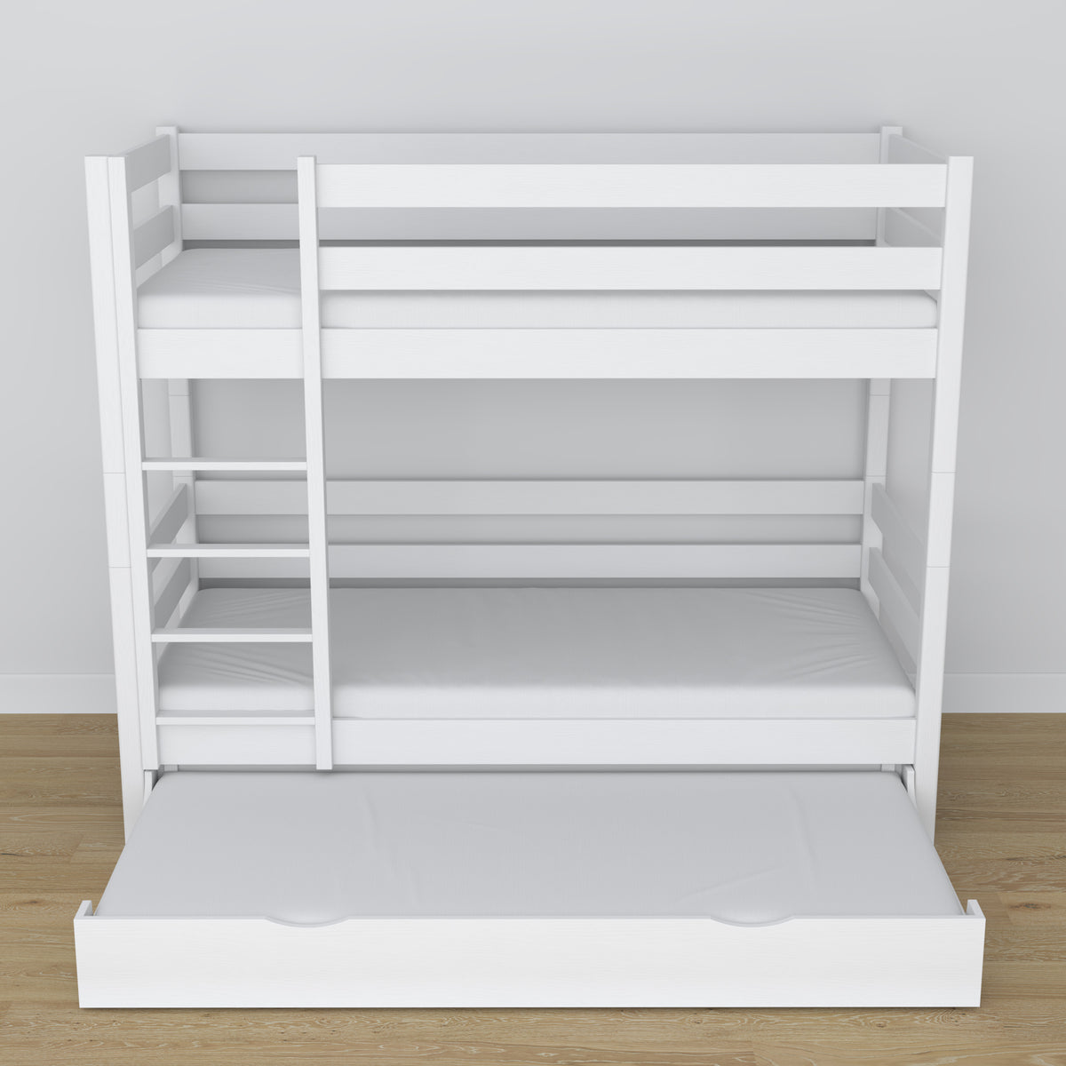 White Bunk Bed – Wooden Slatted Frame, Mattress Drawer