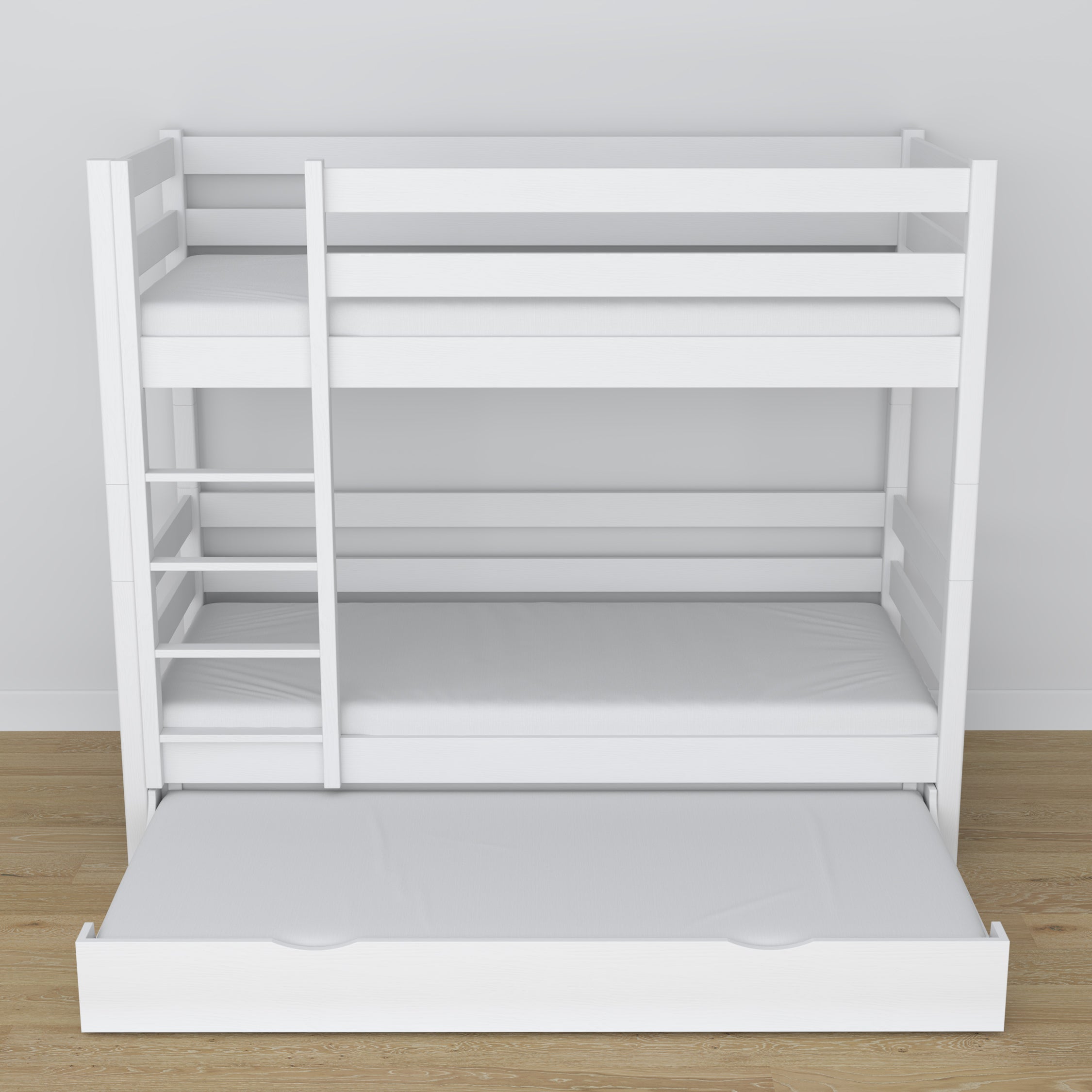 White Bunk Bed – Wooden Slatted Frame, Mattress Drawer