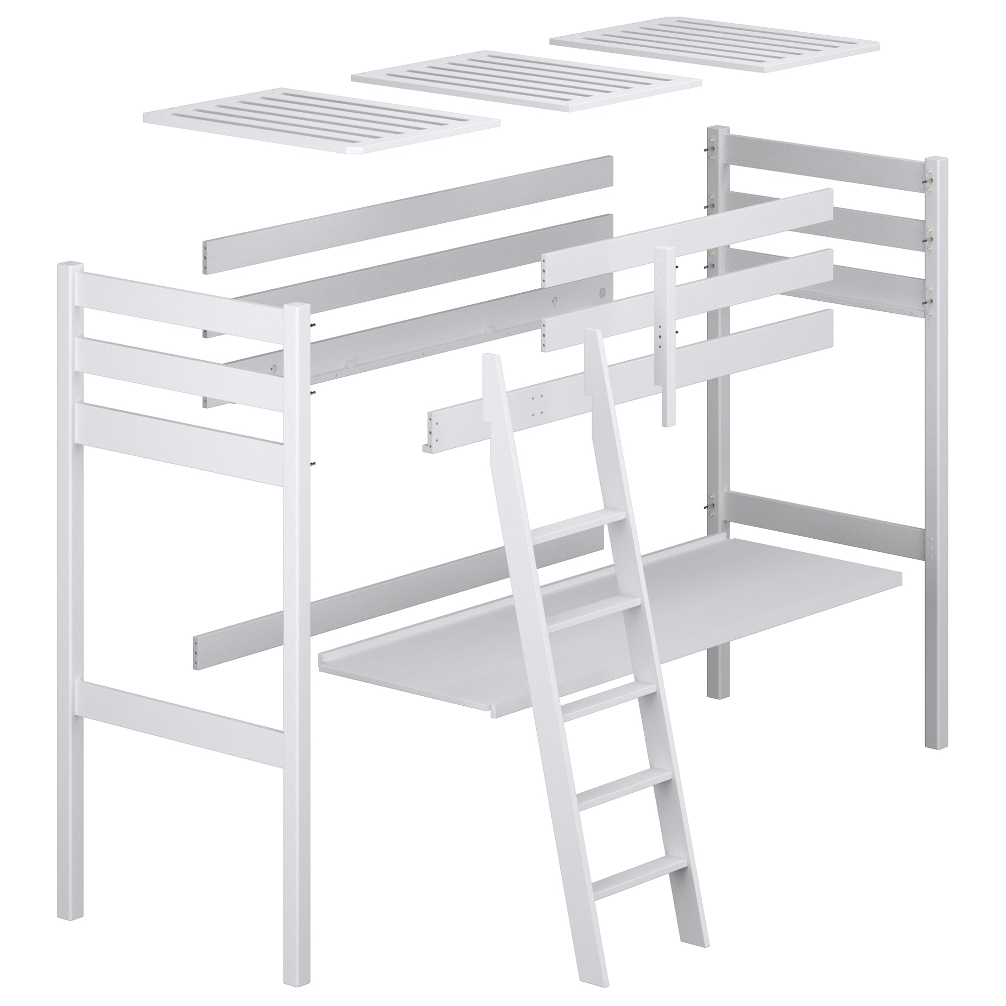 Oak Loft Bed with Desk Bleached Oak – Scandi Room Arrangement, Nizio