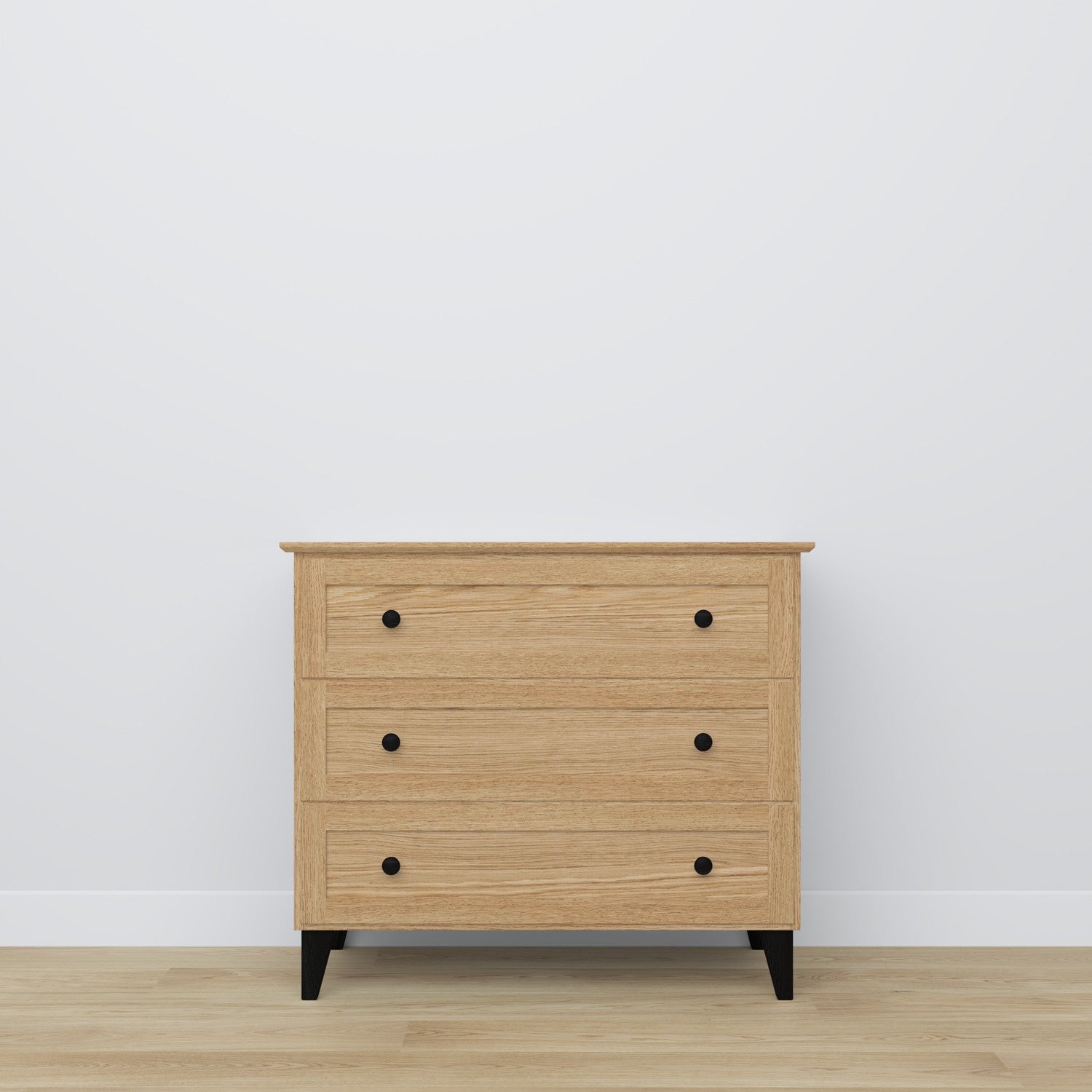 Commode 3S en chêne chêne naturel avec noir – szuflady otwarte, pojemne l'intérieur rangements