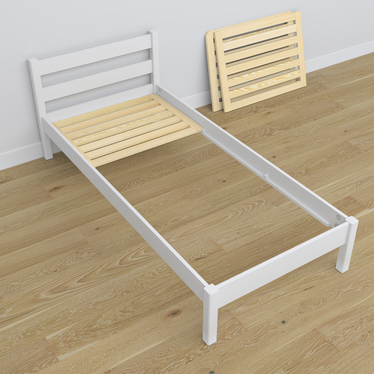 Bed with mattress drawer white made of wood – dimensions, Nizio