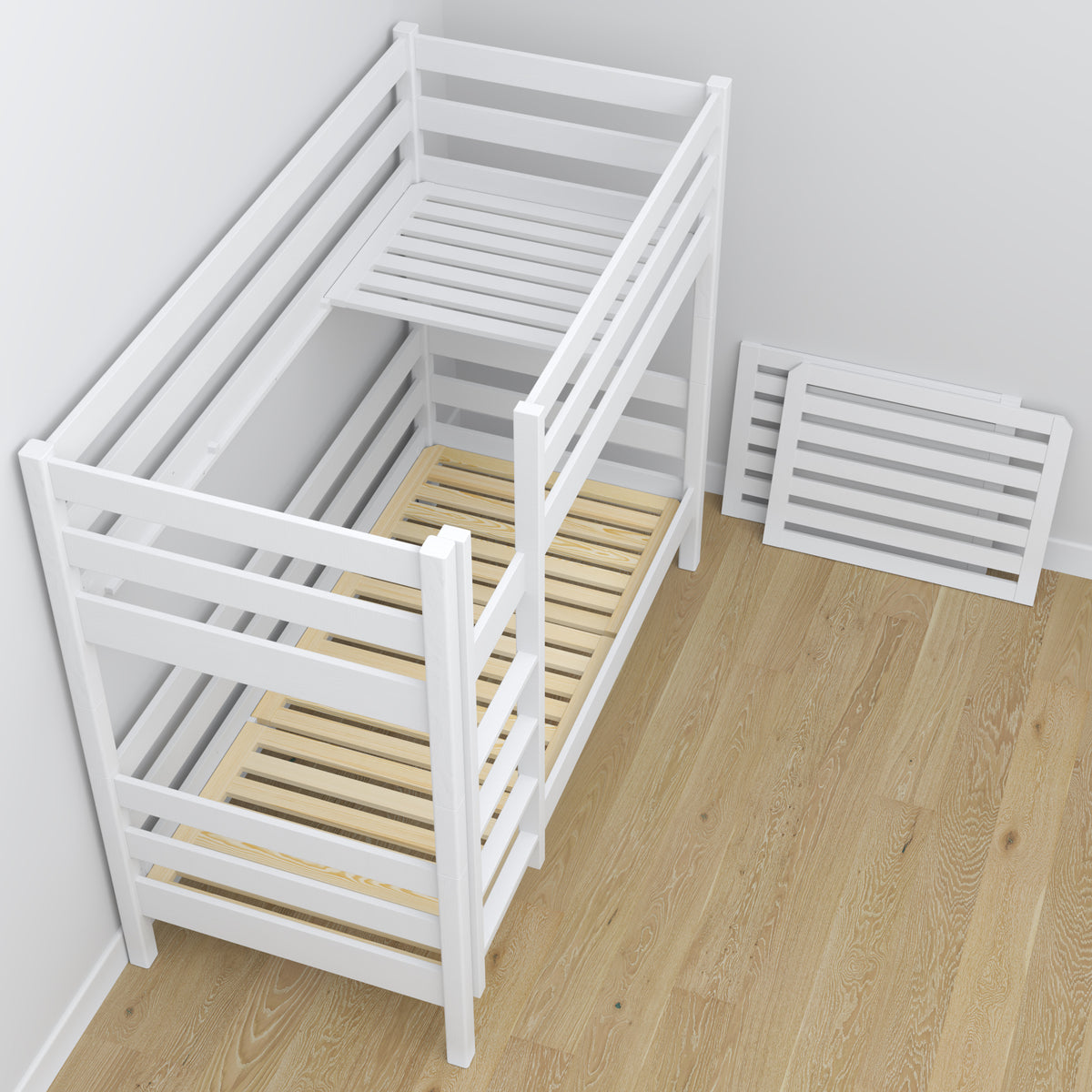 Lit superposé avec tiroir blanc en bois – design scandinave, Nizio