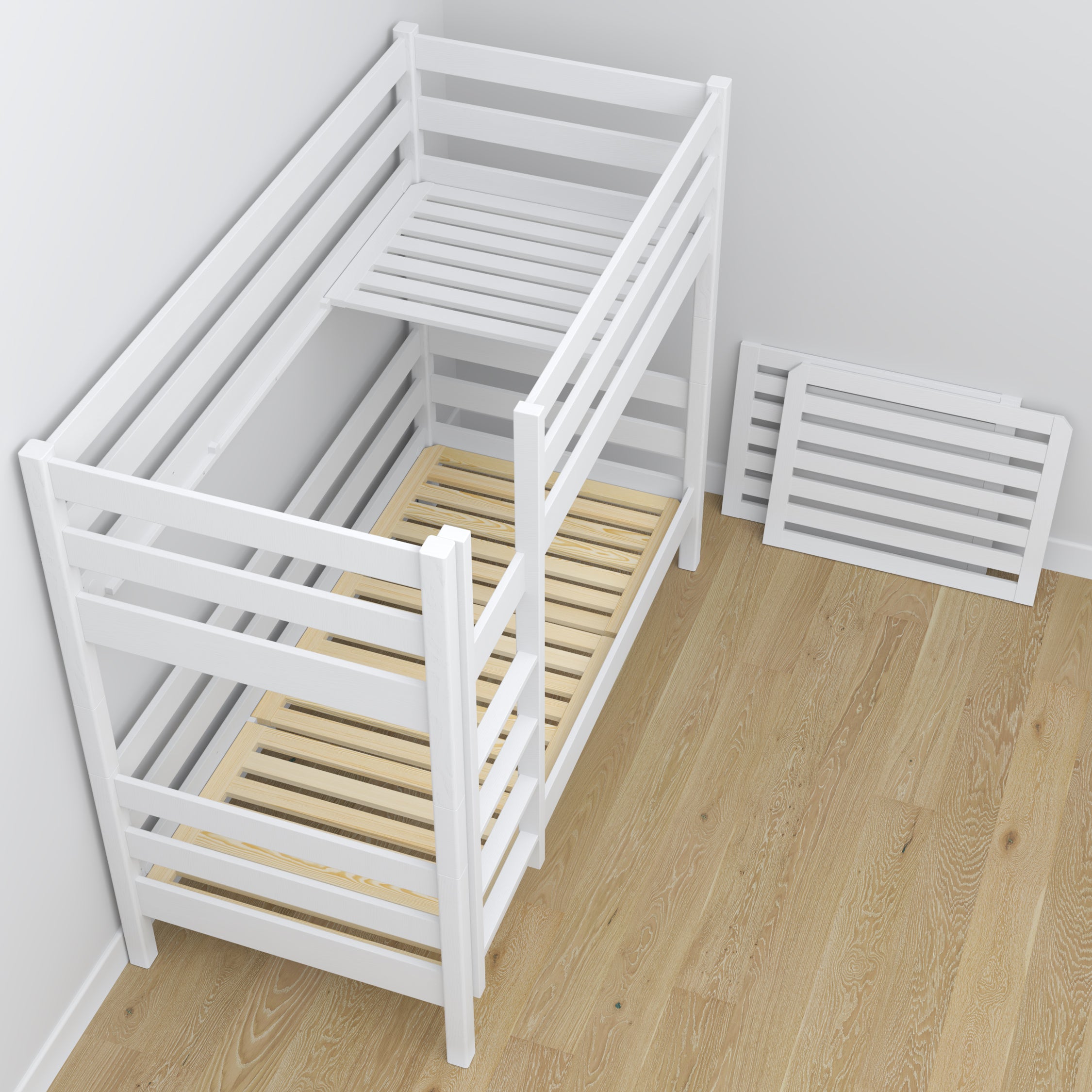 Lit superposé avec tiroir blanc en bois – design scandinave, Nizio