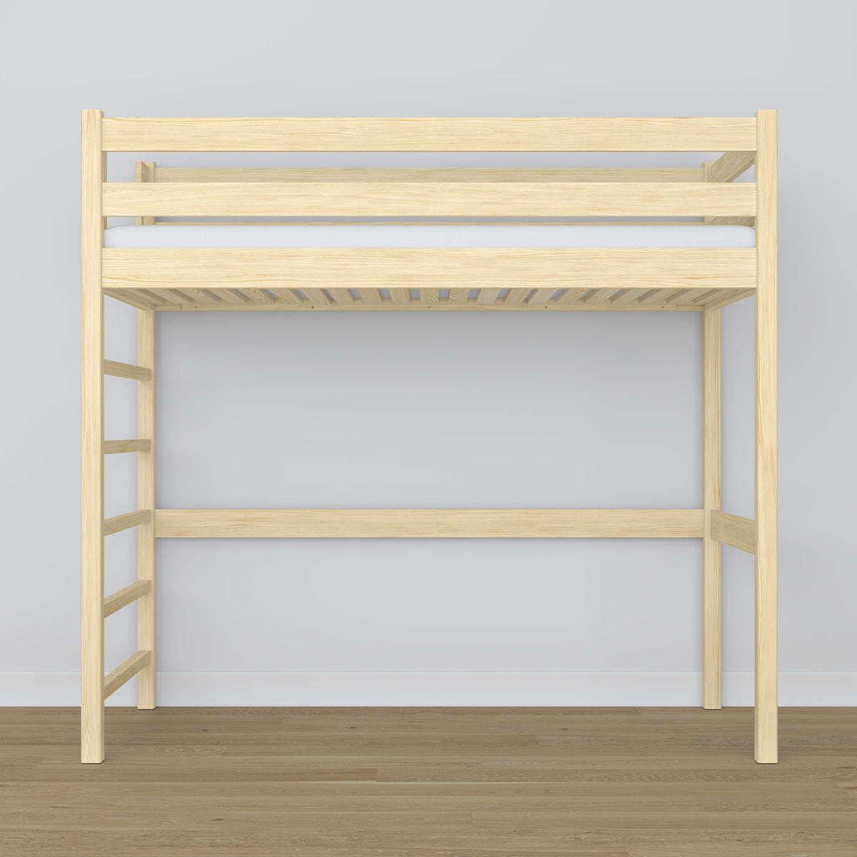 Lit mezzanine pin incolore en bois – vue du dessus na chambre