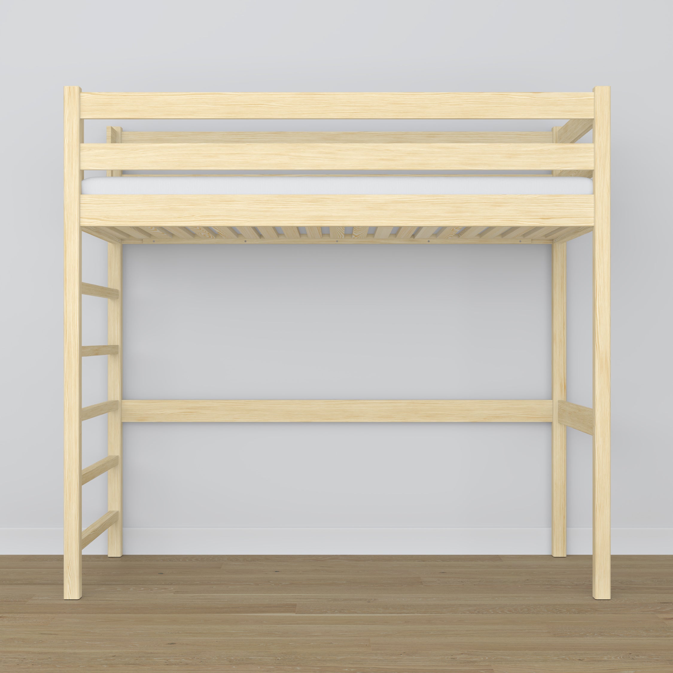 Lit mezzanine pin incolore en bois – vue du dessus na chambre