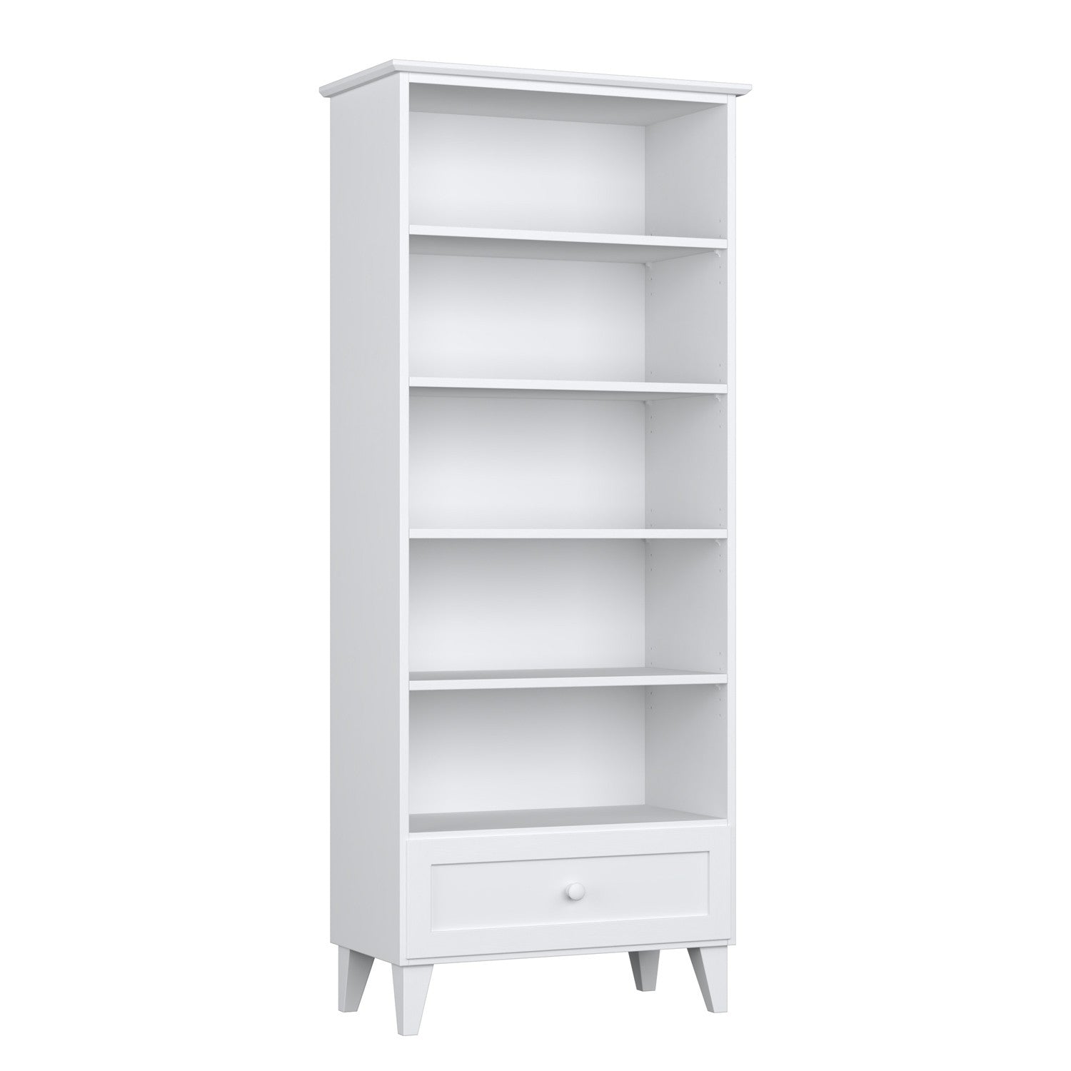 Bookcase 1S 80 white made of wood – side view, depth and profile