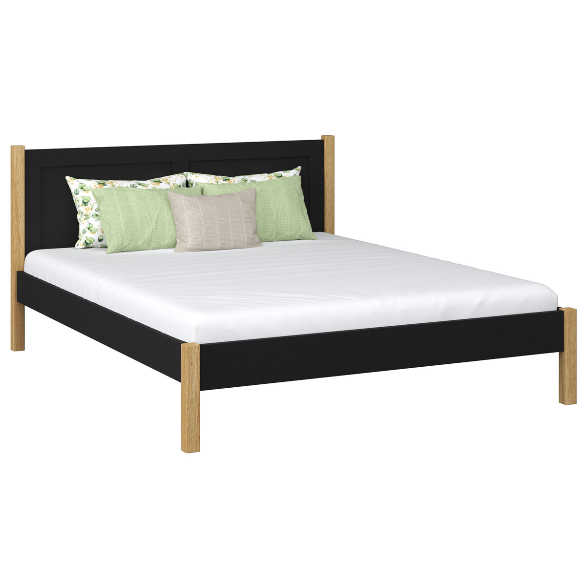 Tweepersoons bed houten zwart-eiken – slaapkamer, massief hout, Scandinavische stijl