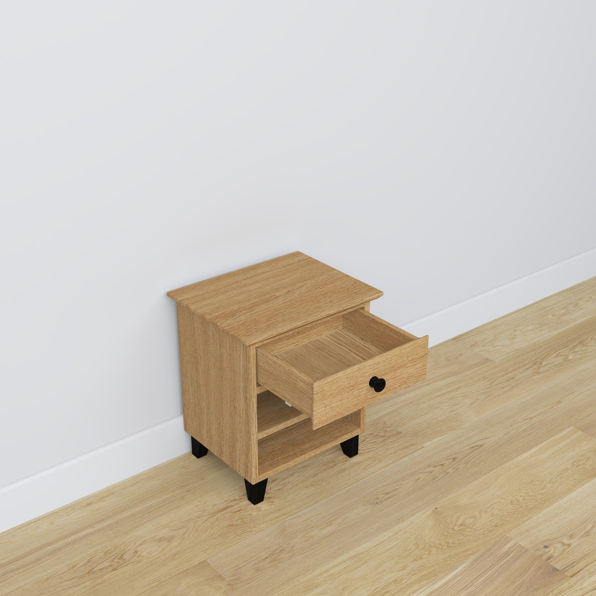 Table de chevet N02 chêne naturel avec noir en chêne – vue de côté, Nizio Home