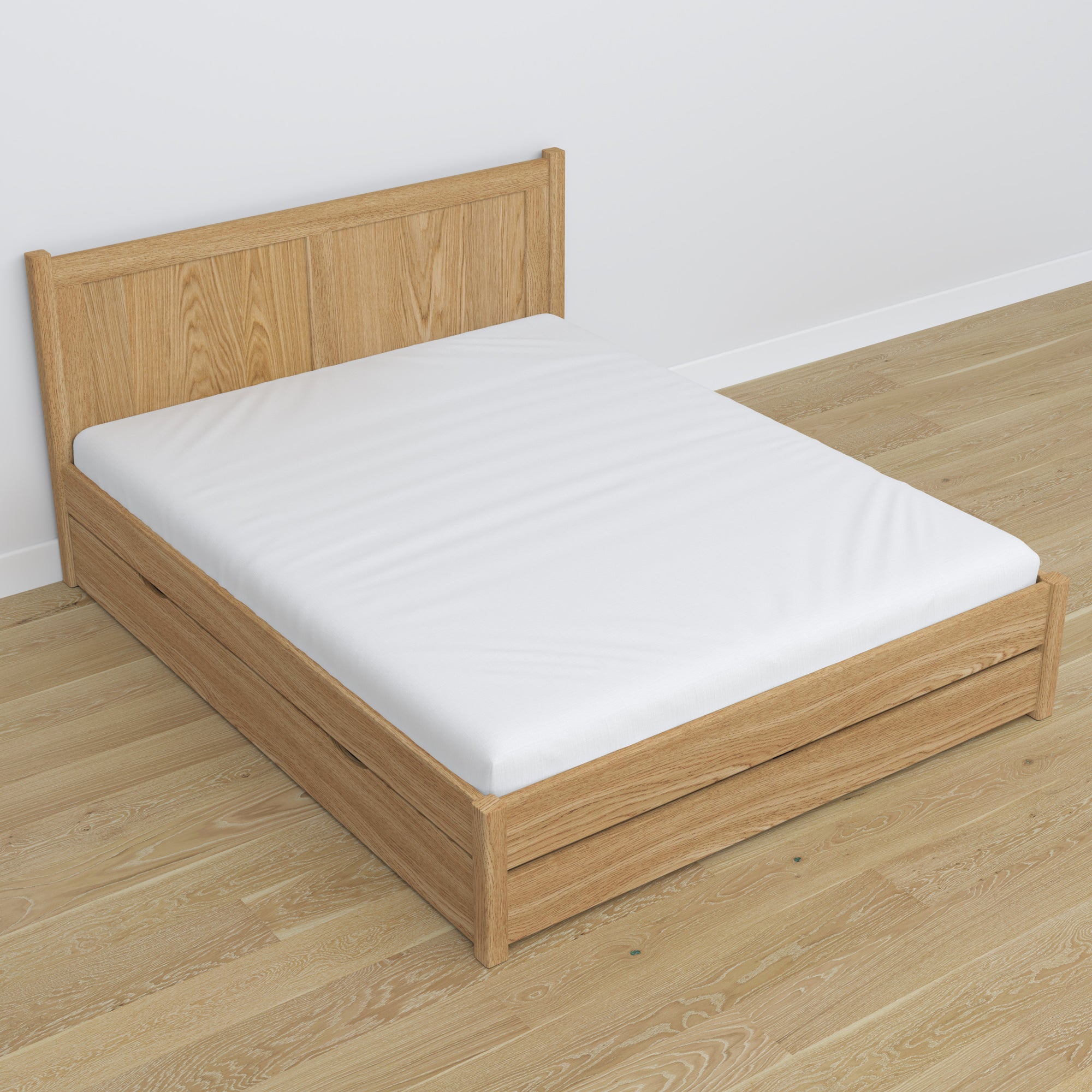 Tweepersoonsbed met lade van eikenhout naturel eiken – bergruimte en functionaliteit