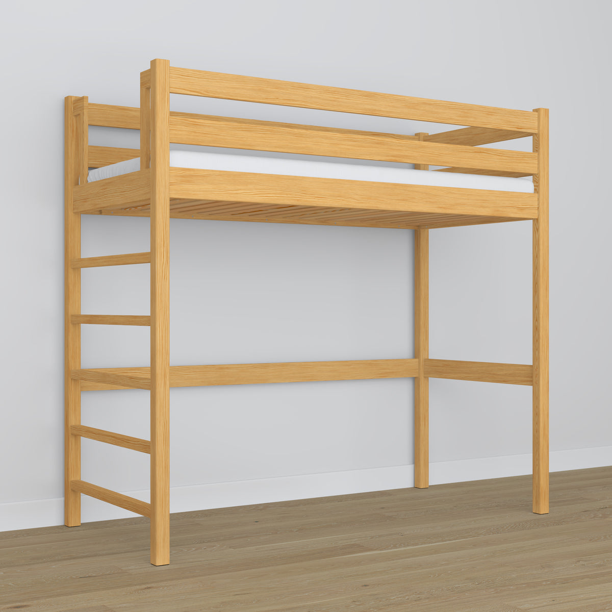 Hoogslaperbed naturel grenen van hout – afmetingen en schema, Nizio