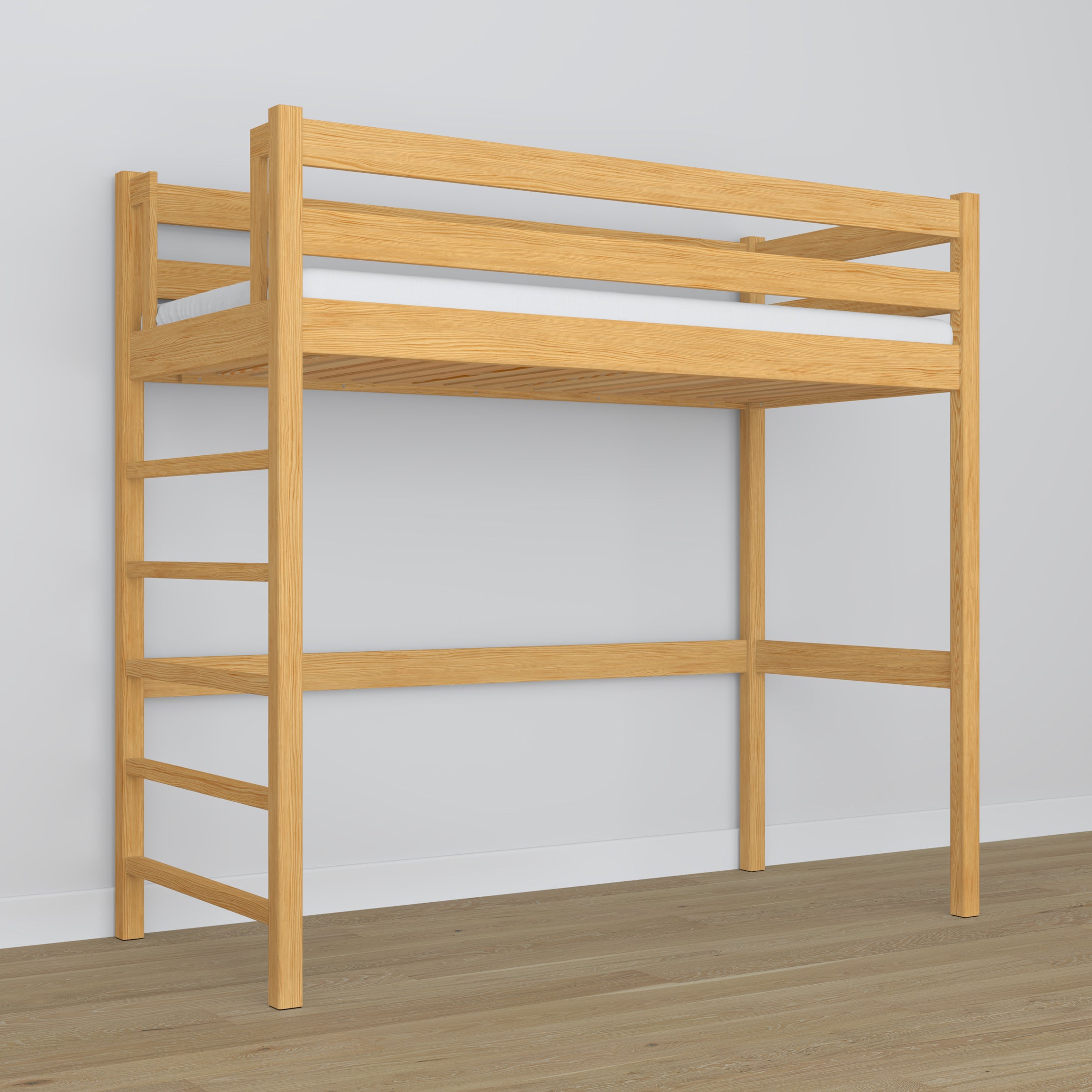Hoogslaperbed naturel grenen van hout – afmetingen en schema, Nizio