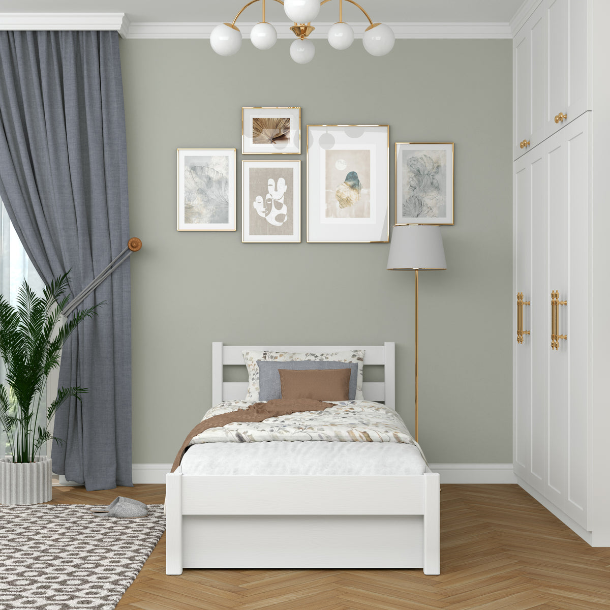 White Bed with Drawer – Side View, Wooden, Nizio Home