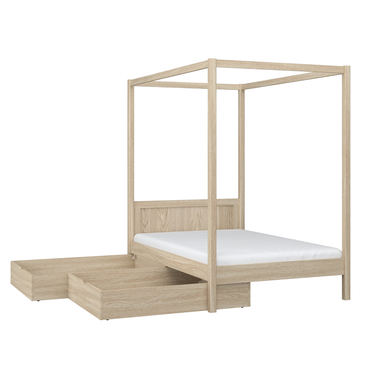 Bed gewit eiken met hemel en lade – zijaanzicht, eikenhouten
