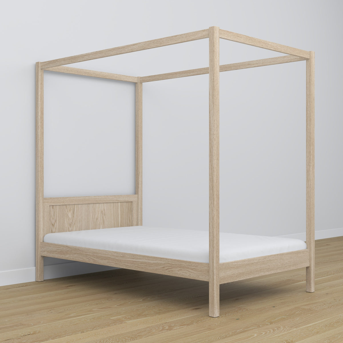 Bed gewit eiken met hemelbed – decoratief eikenhouten frame, veilig voor kinderen