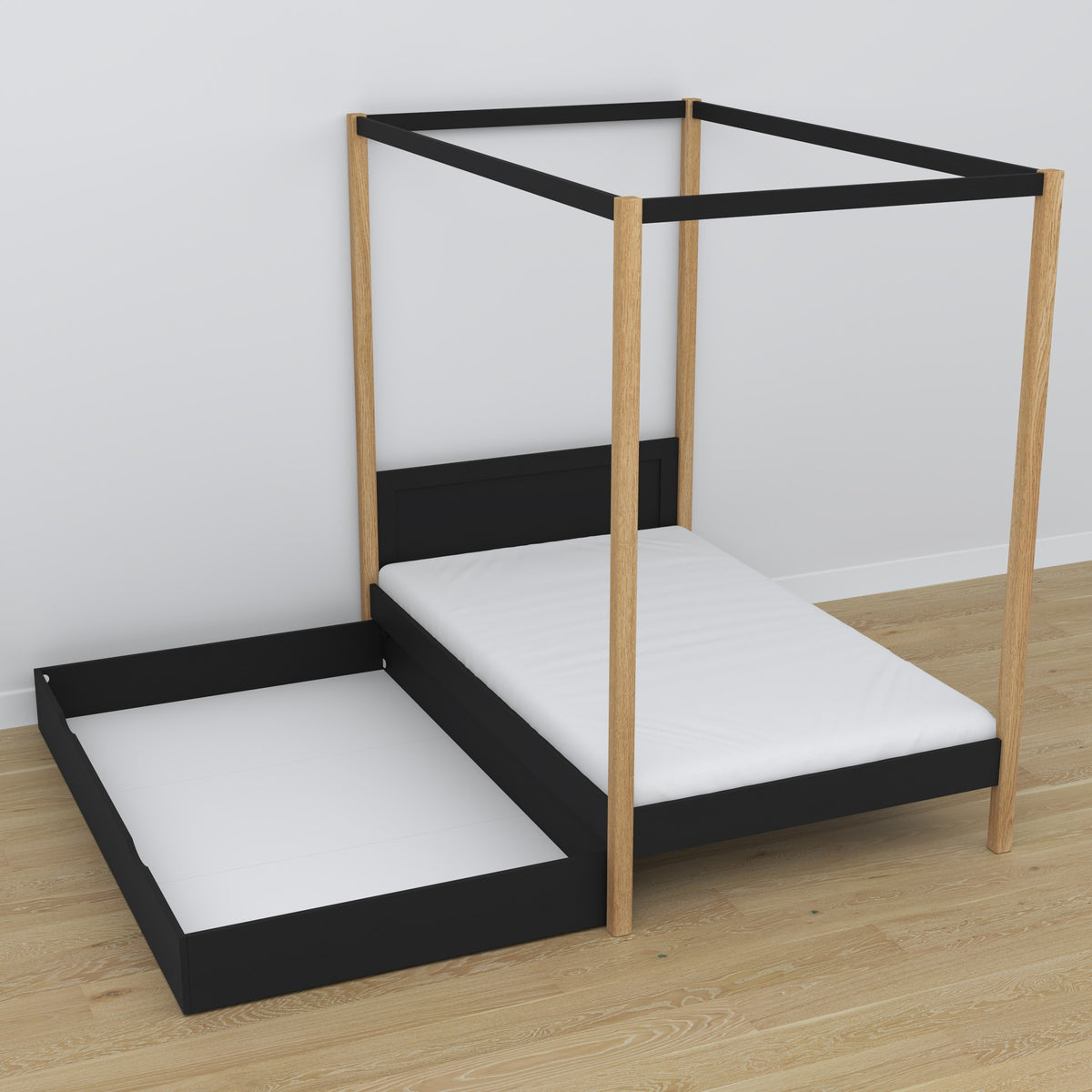 Houten hemelbed zwart-eiken – decoratief frame, kinderkamer