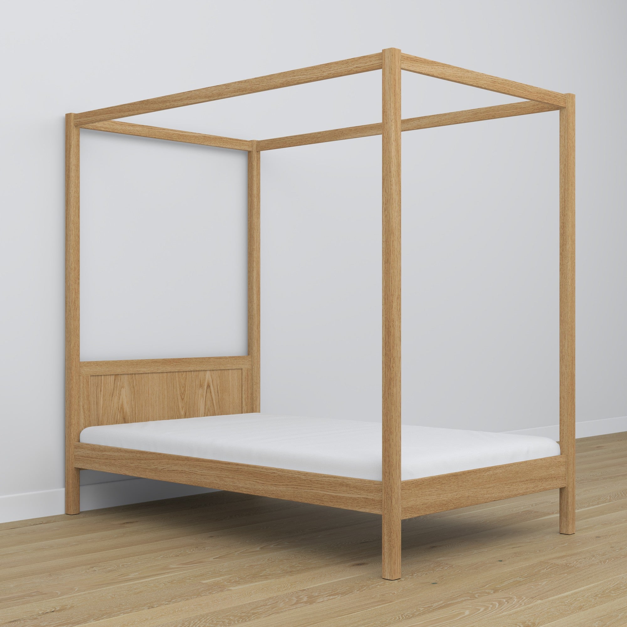 Bed naturel eiken met hemel – decoratief frame eiken, veilig voor kinderen