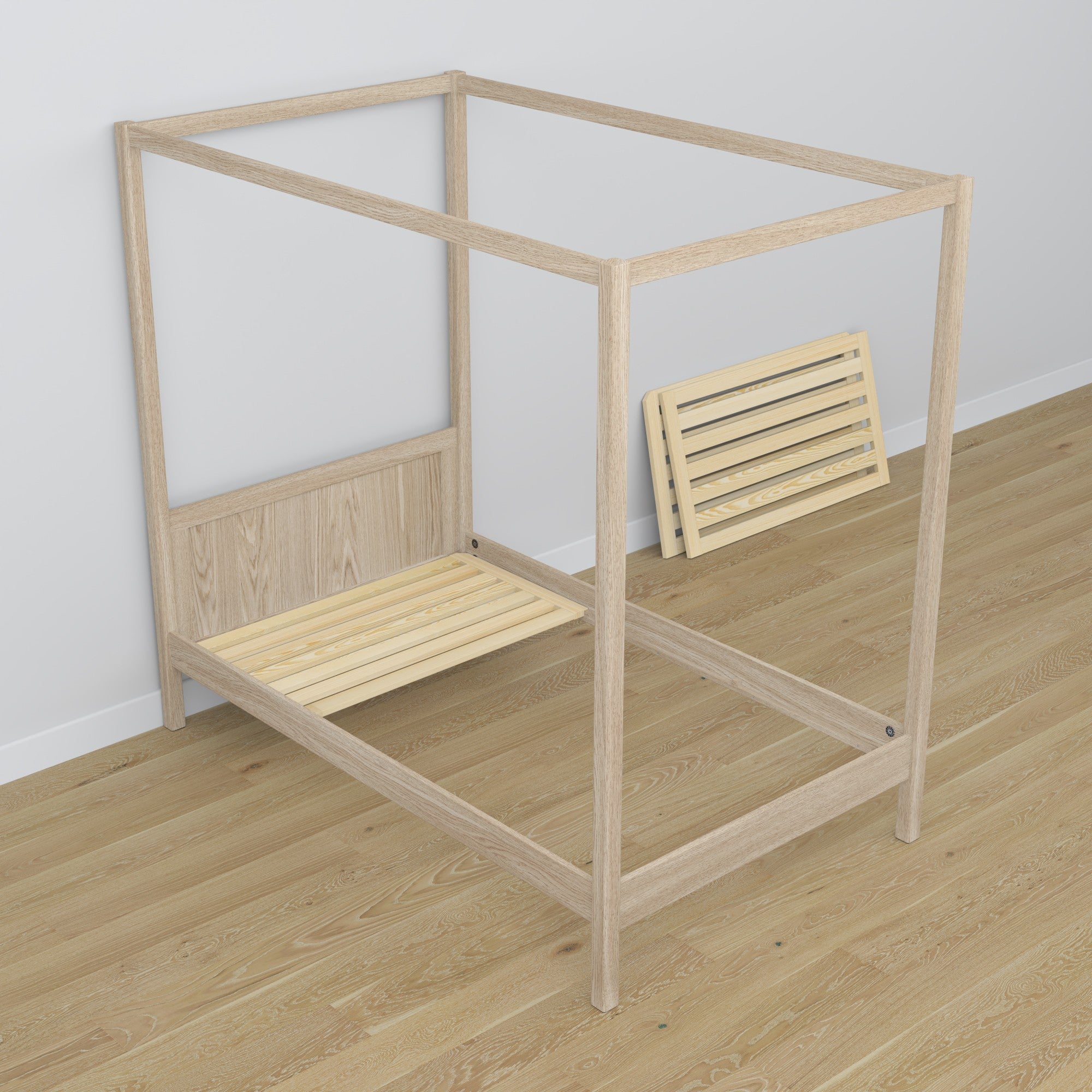 Bed met hemelbed eikenhout gewit eiken – inrichting scandi kinderkamer