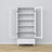 Vitrinekast 1S houten wit – deuren open, planken en lade binnenin