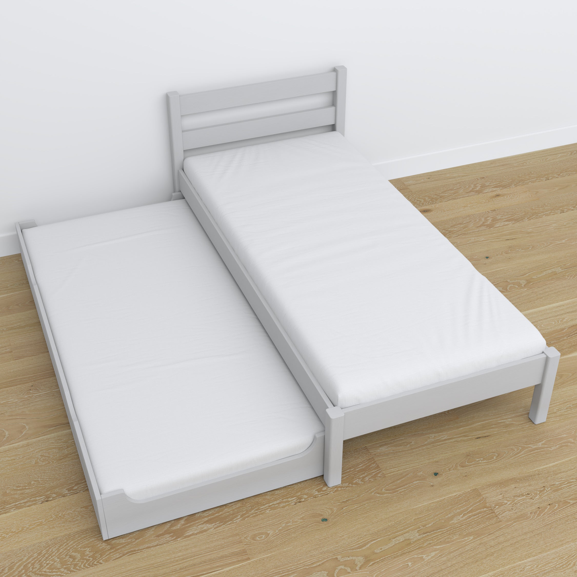 Bed with mattress drawer grey made of wood – dimensions, Nizio