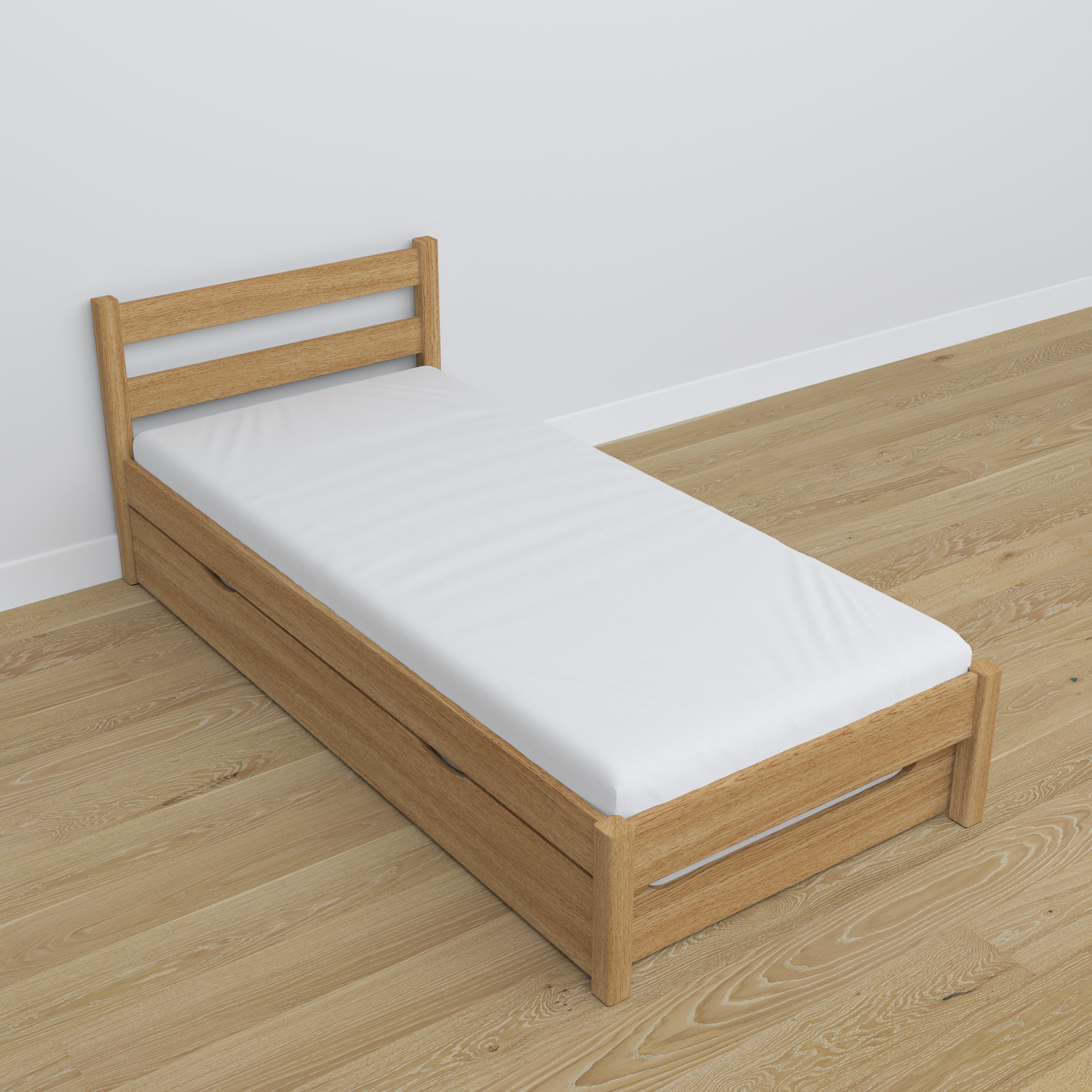 Lit avec tiroir pour matelas chêne naturel en chêne – dimensions, Nizio
