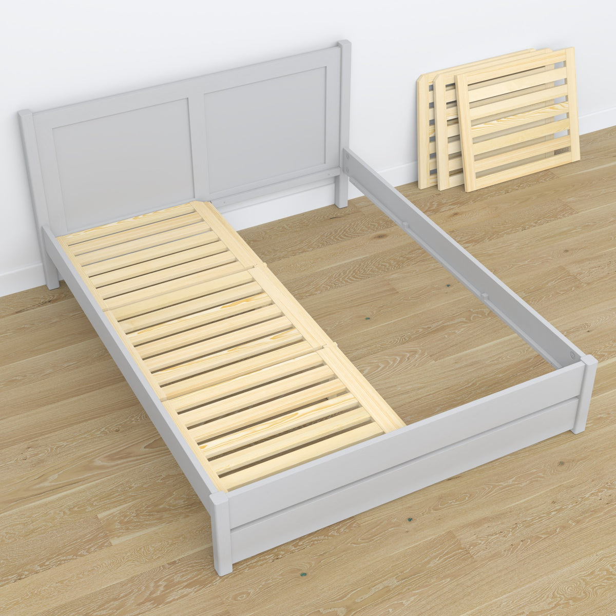 Tweepersoonsbed grijs van hout – afmetingen en schema, Nizio Home