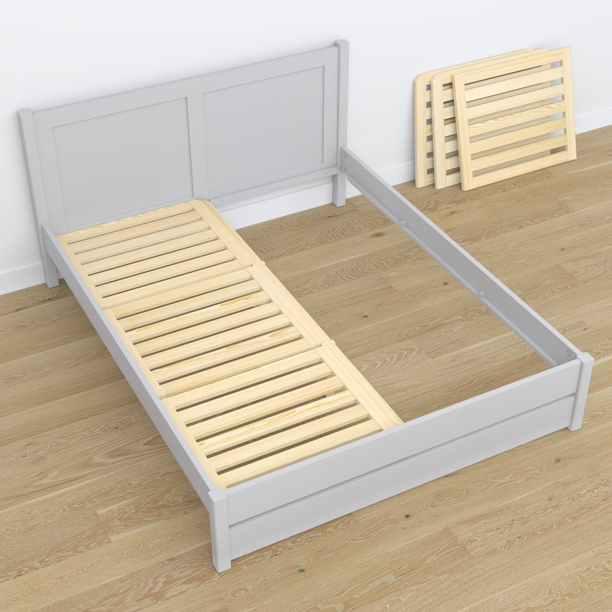 Tweepersoonsbed grijs van hout – afmetingen en schema, Nizio Home