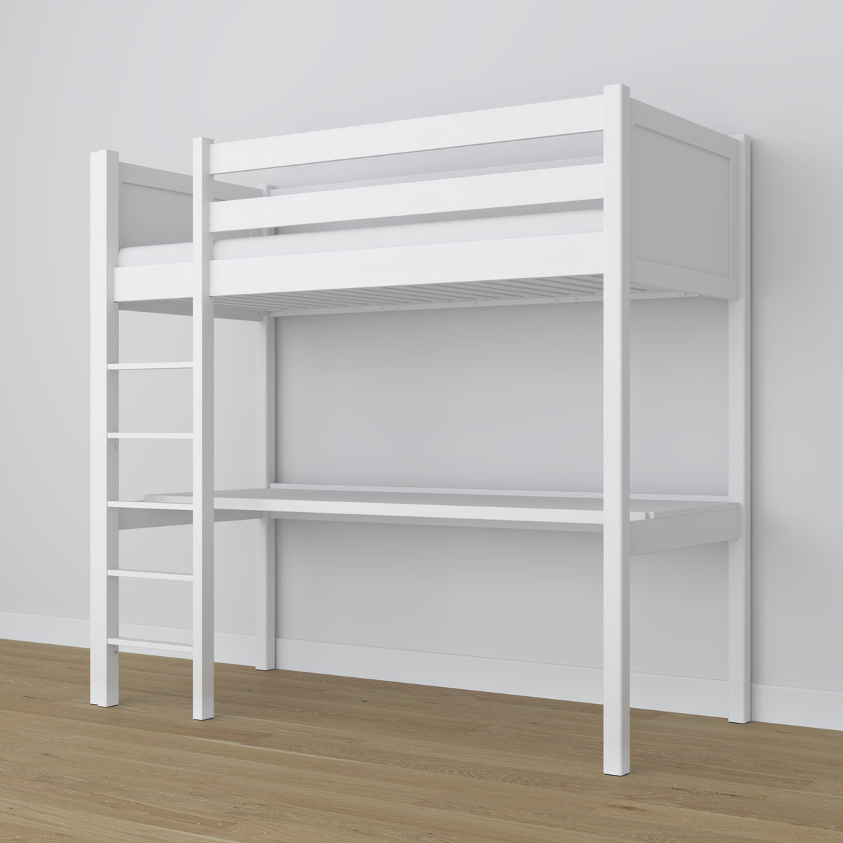 Lit mezzanine blanc en bois – vue du dessus na chambre, Nizio