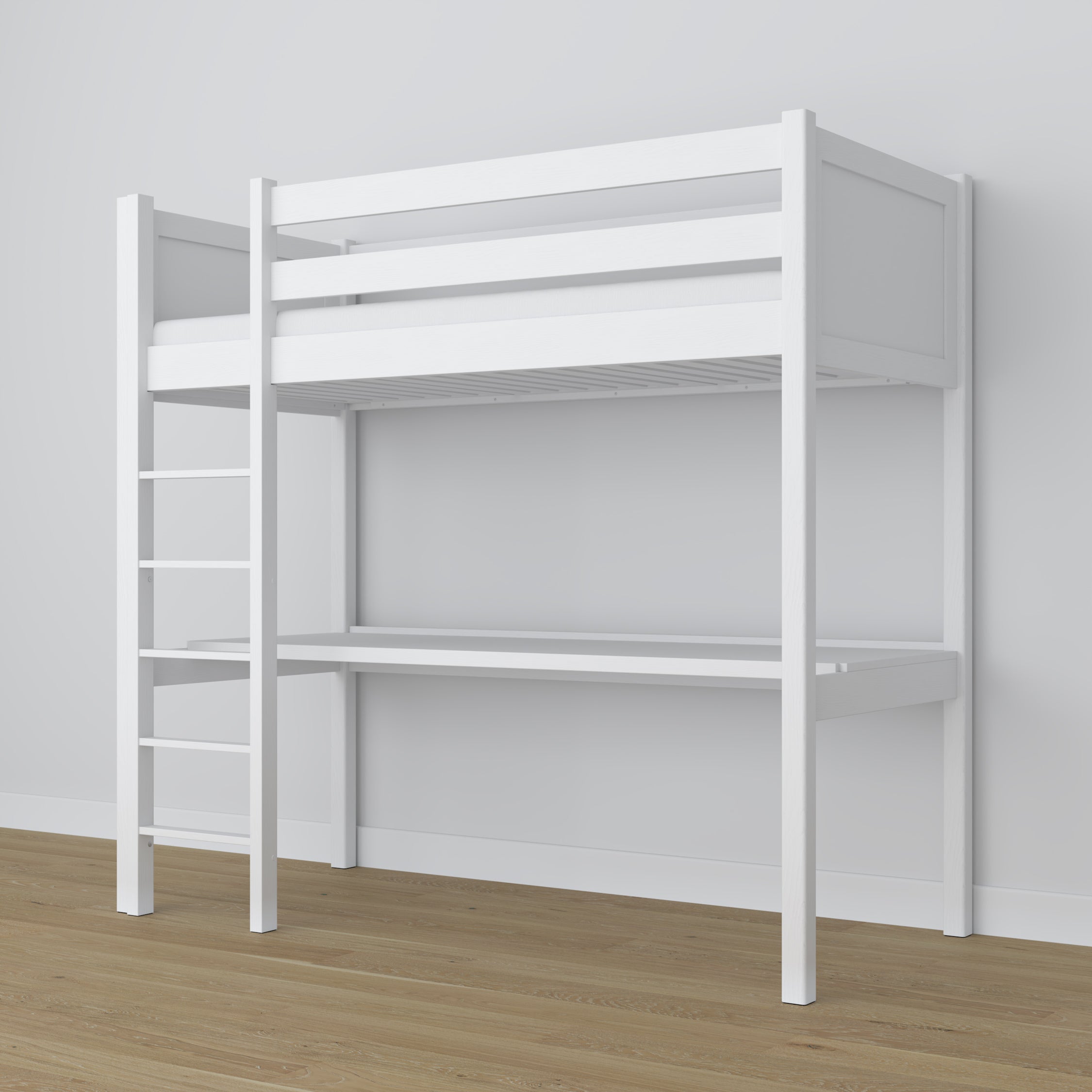 Lit mezzanine blanc en bois – vue du dessus na chambre, Nizio