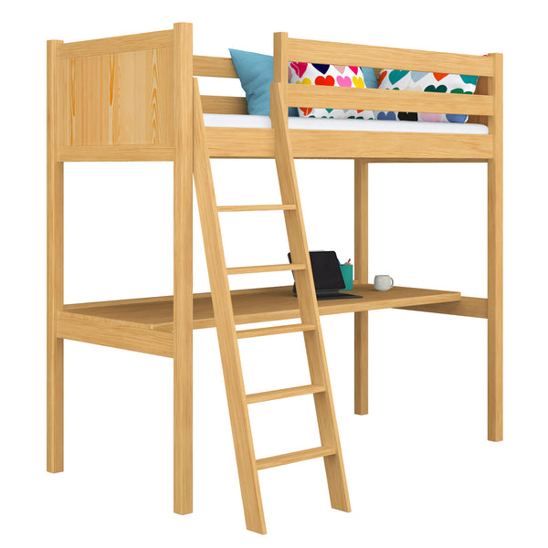 Lit mezzanine avec bureau en bois pin naturel – chambre d'enfant, scandinave Nizio