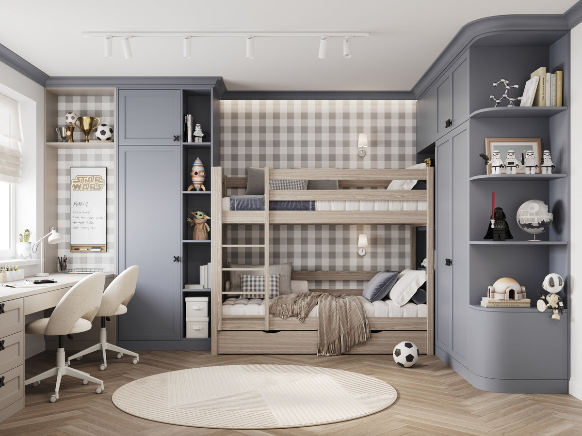 Stapelbed met lade gewit eiken van eiken – Scandinavisch design, Nizio