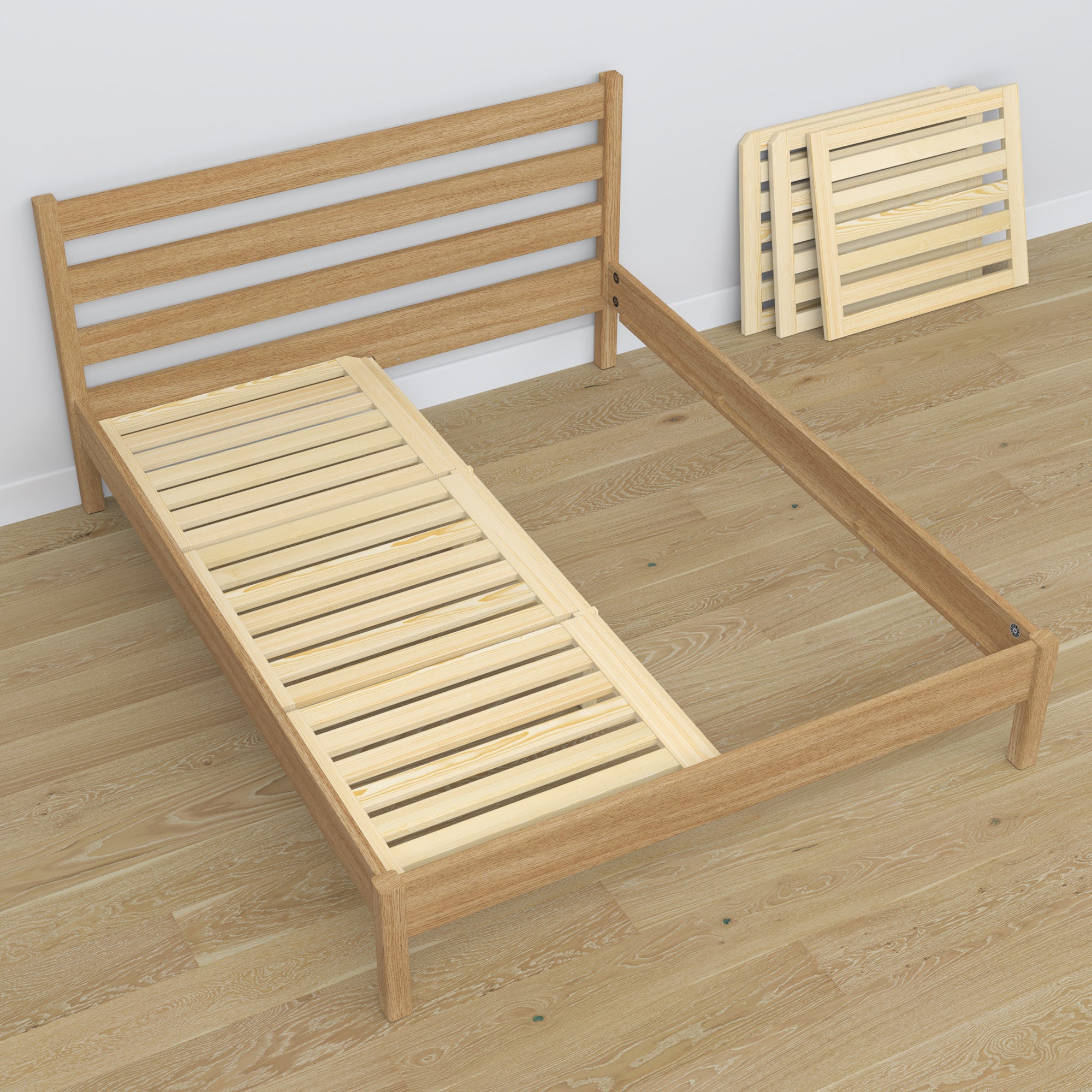 Tweepersoonsbed eiken naturel eiken – afmetingen en schema, Nizio Home