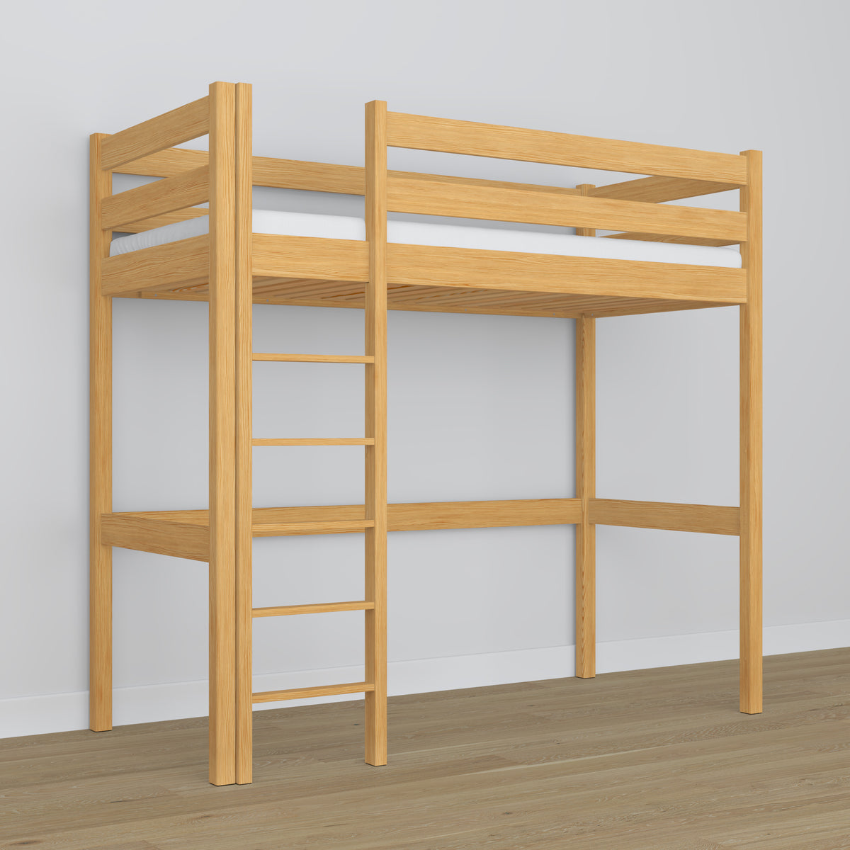 Lit mezzanine en bois pin naturel – espace libre sous la chambre, Nizio