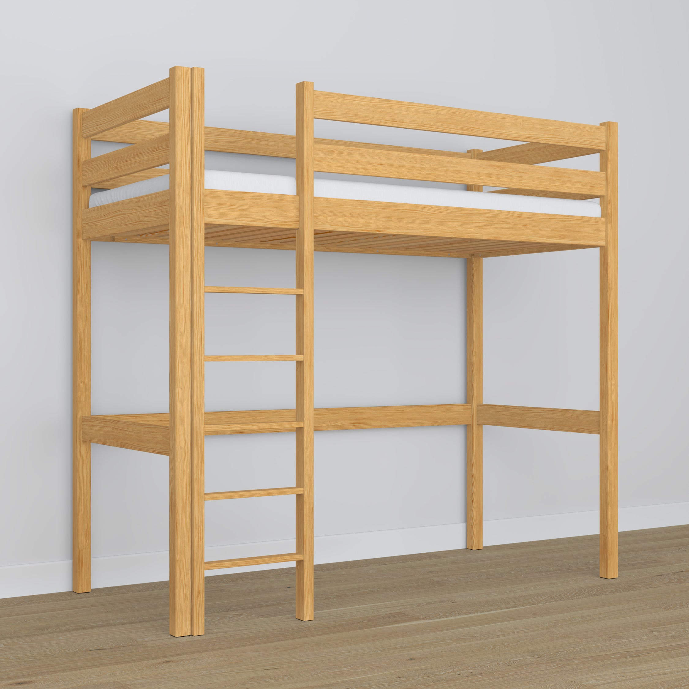 Lit mezzanine en bois pin naturel – espace libre sous la chambre, Nizio