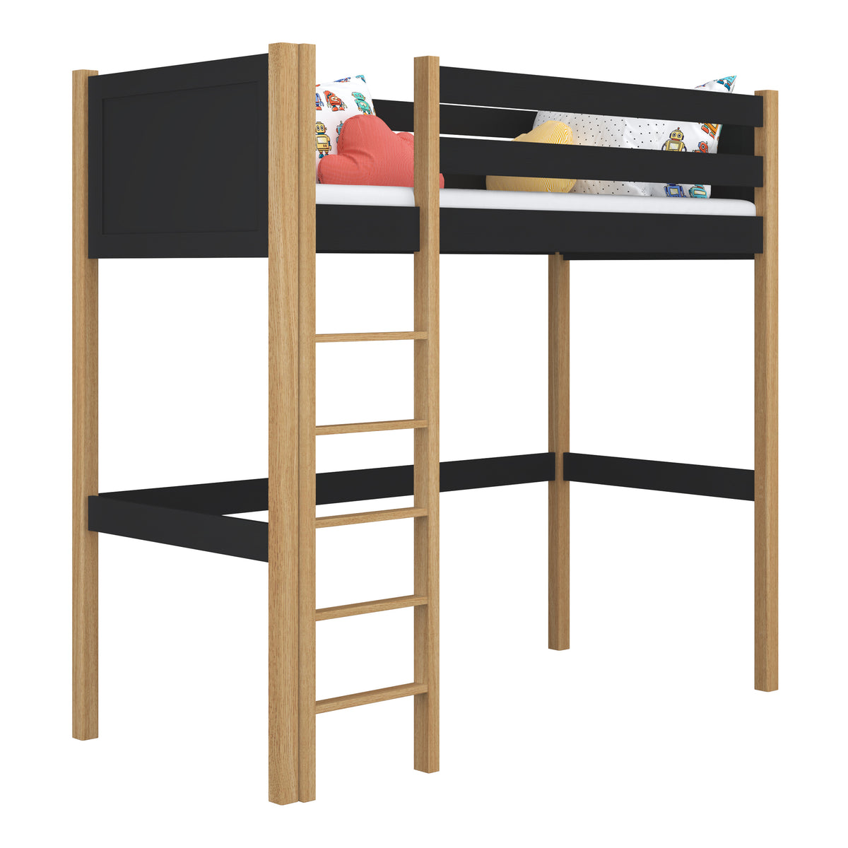 Hoogslaper houten zwart-eiken – kinderkamer, massief hout, scandi stijl