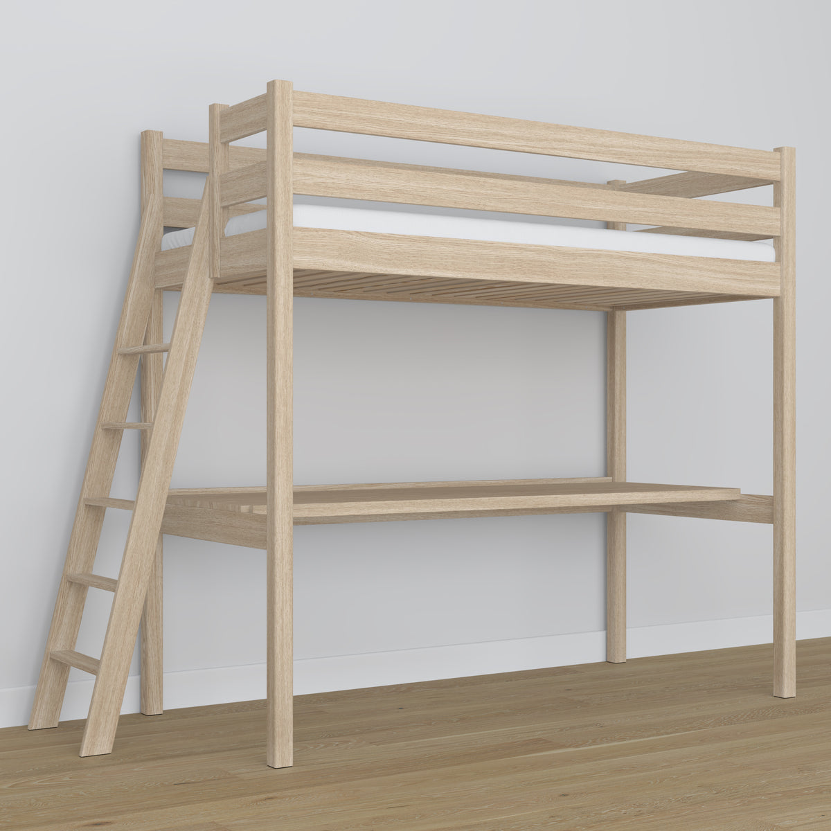 Hoogslaper gewit eiken – eiken bureau onder slaapgedeelte, kinderkamer scandi